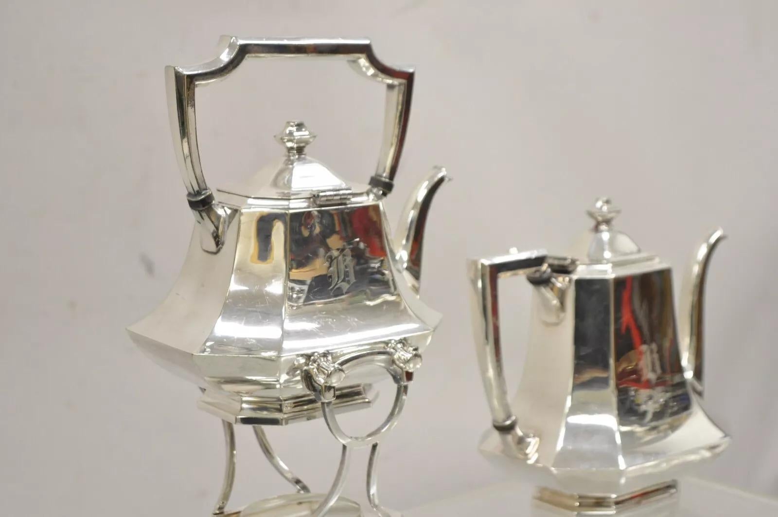 Antico set da tè Wallace 3104N Art Deco ottagonale placcato in argento - set da 5 pezzi in vendita 5