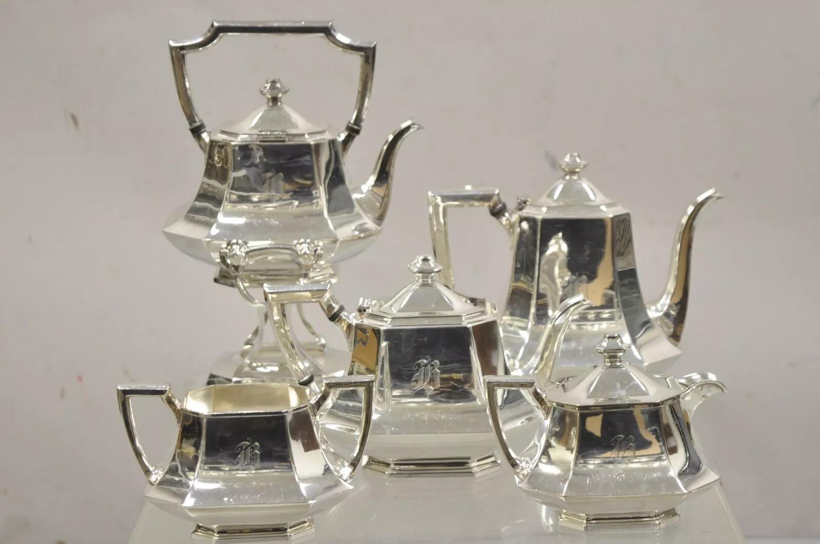 Antico set da tè Wallace 3104N Art Deco ottagonale placcato in argento - set da 5 pezzi in vendita 7