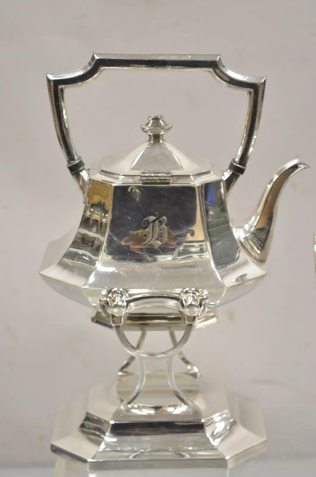 XX secolo Antico set da tè Wallace 3104N Art Deco ottagonale placcato in argento - set da 5 pezzi in vendita