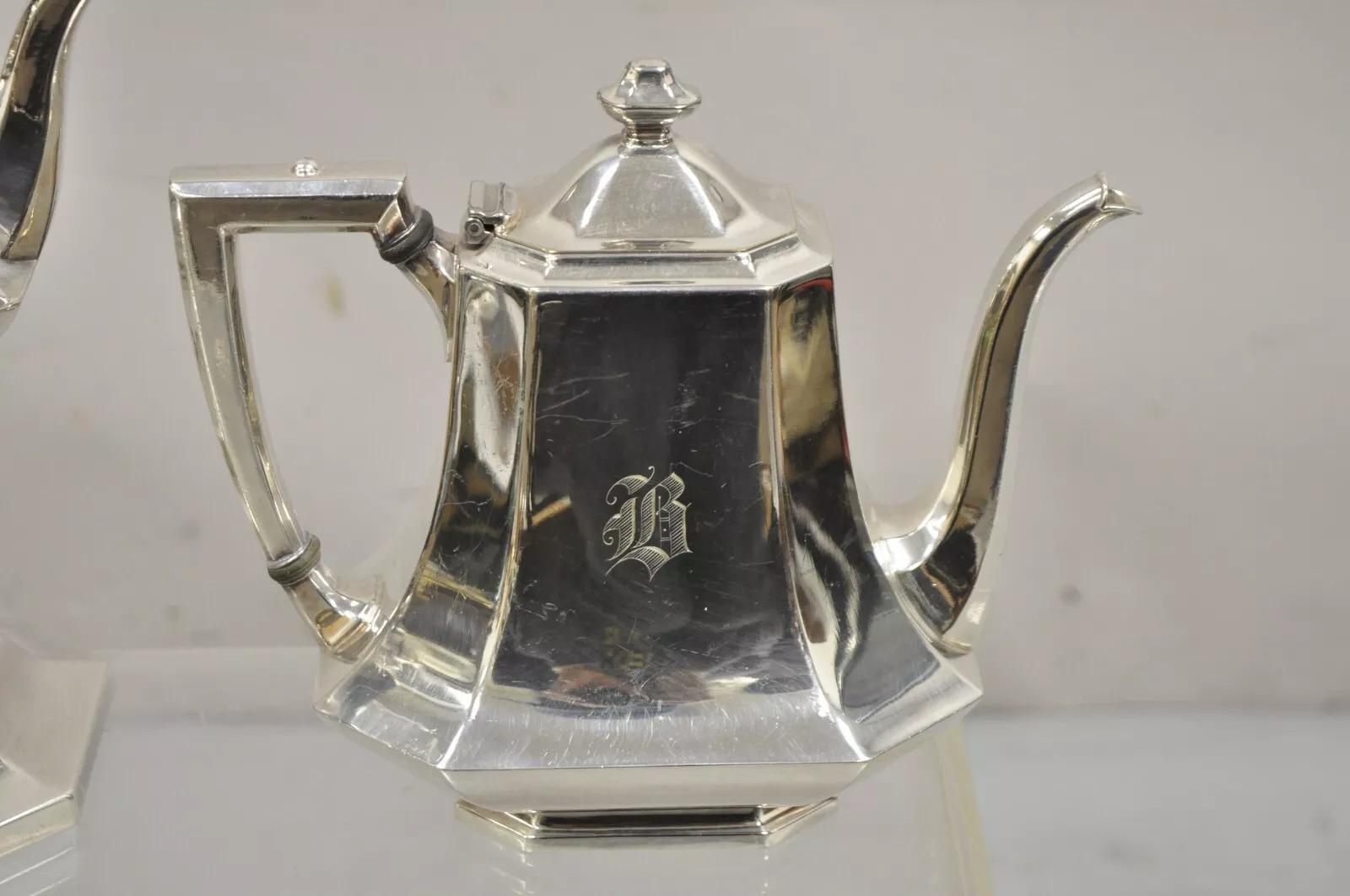 Placcato argento Antico set da tè Wallace 3104N Art Deco ottagonale placcato in argento - set da 5 pezzi in vendita