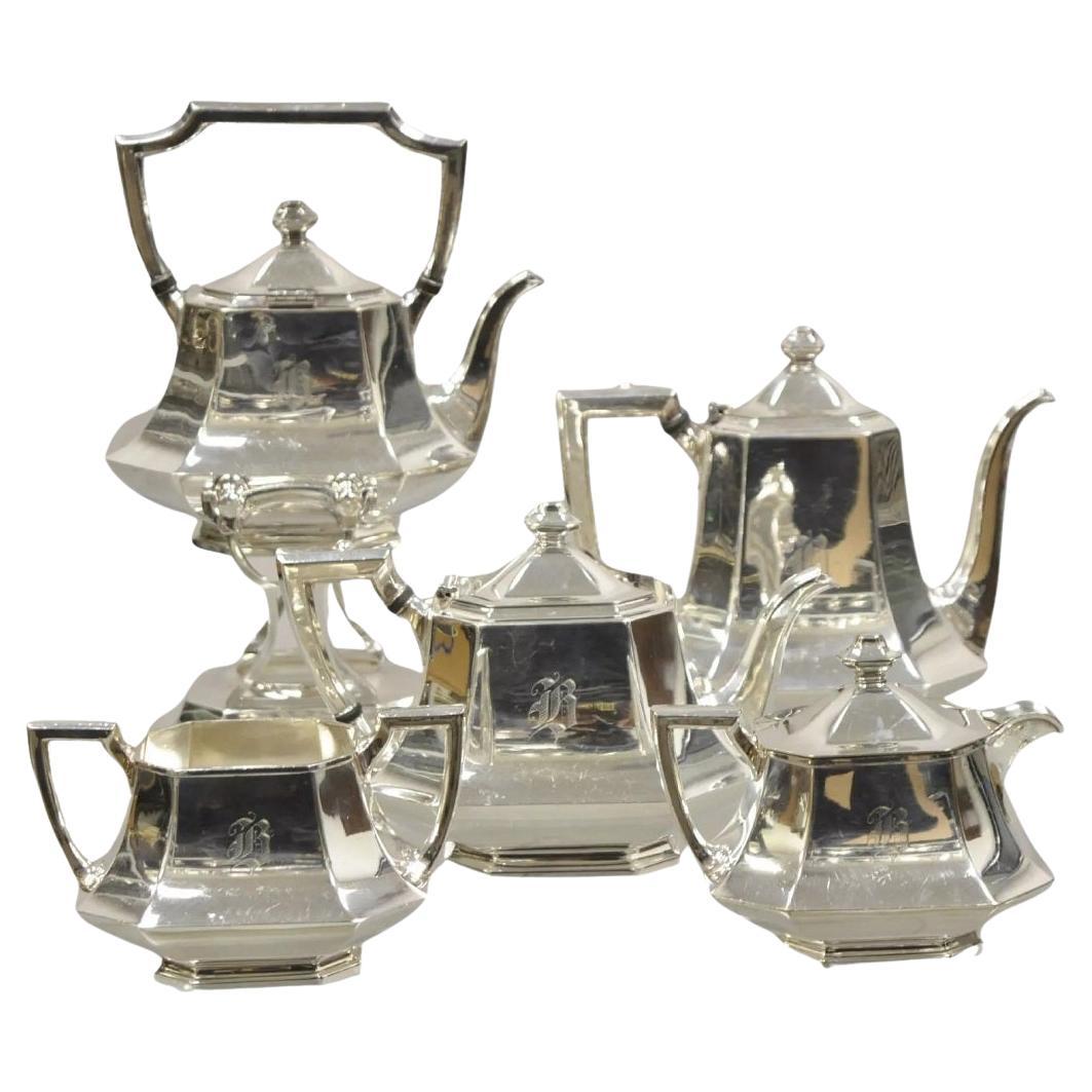 Antico set da tè Wallace 3104N Art Deco ottagonale placcato in argento - set da 5 pezzi in vendita