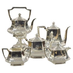 Antique Wallace 3104N Art Deco Octagonal Silver Plated Tea Set- 5 Pc Set