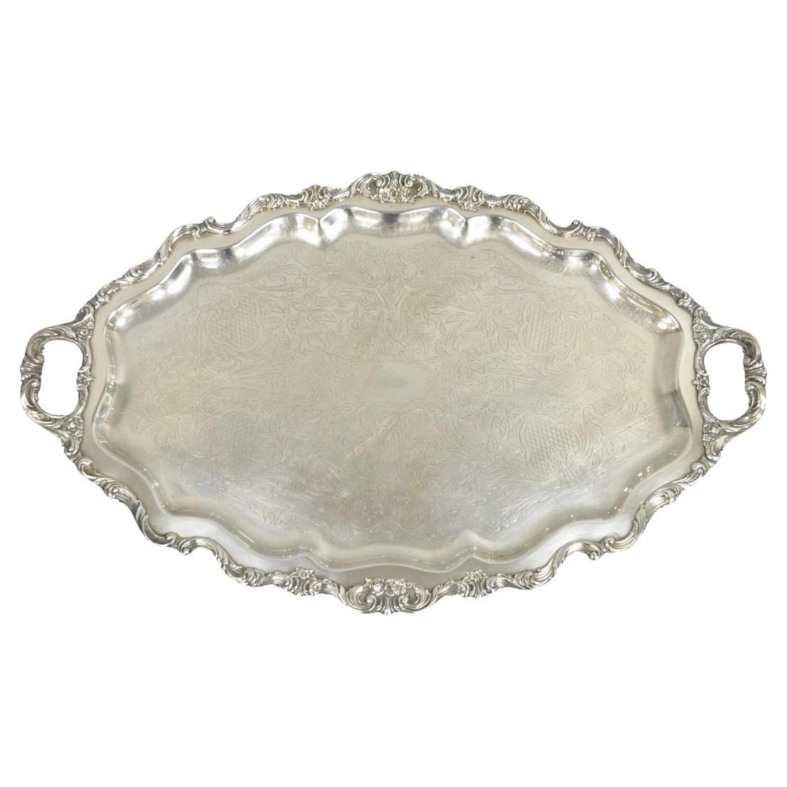 Antike Wallace Barock große 28" versilbert servieren Bar Tablett w / Griffe im Angebot