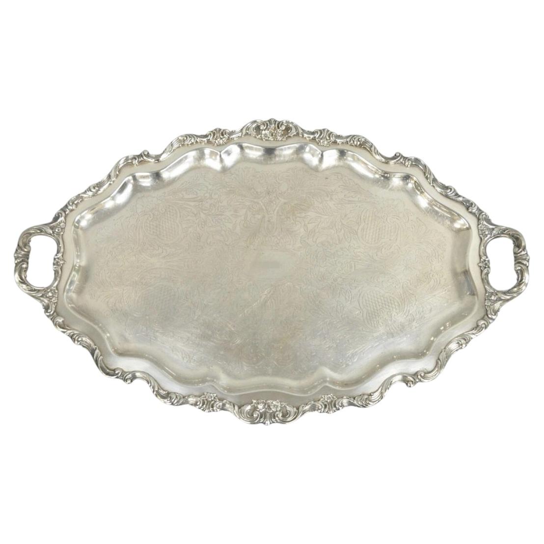 Antique Wallace Baroque Large 28" Silver Plated Serving Bar Tray w/ Handles