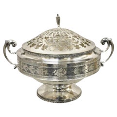 Antico Wallace Bros & Co. Burriera vittoriana placcata in argento e con coperchio reticolato