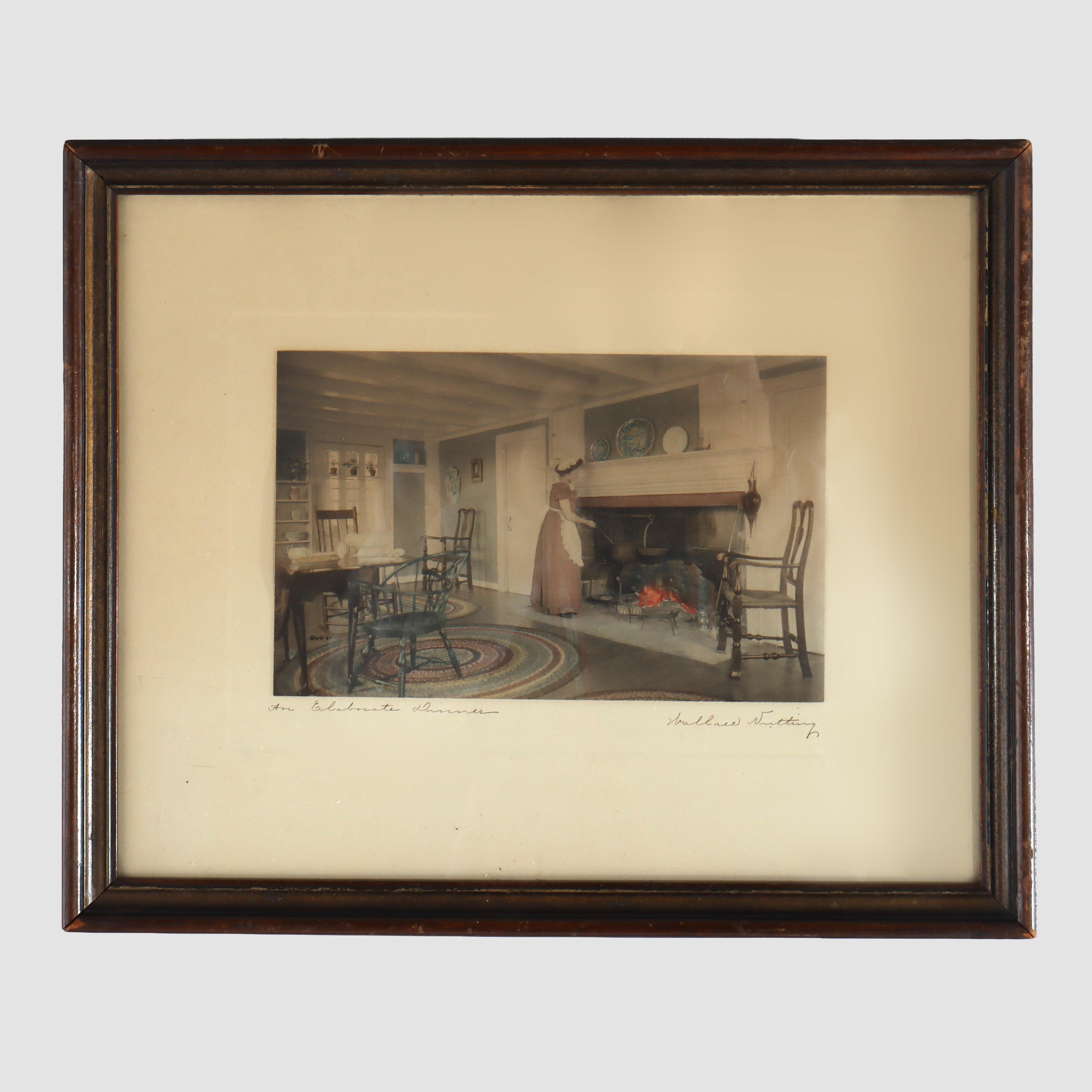 Antique Wallace Nutting Print “An Elaborate Dinner” Signed C1900