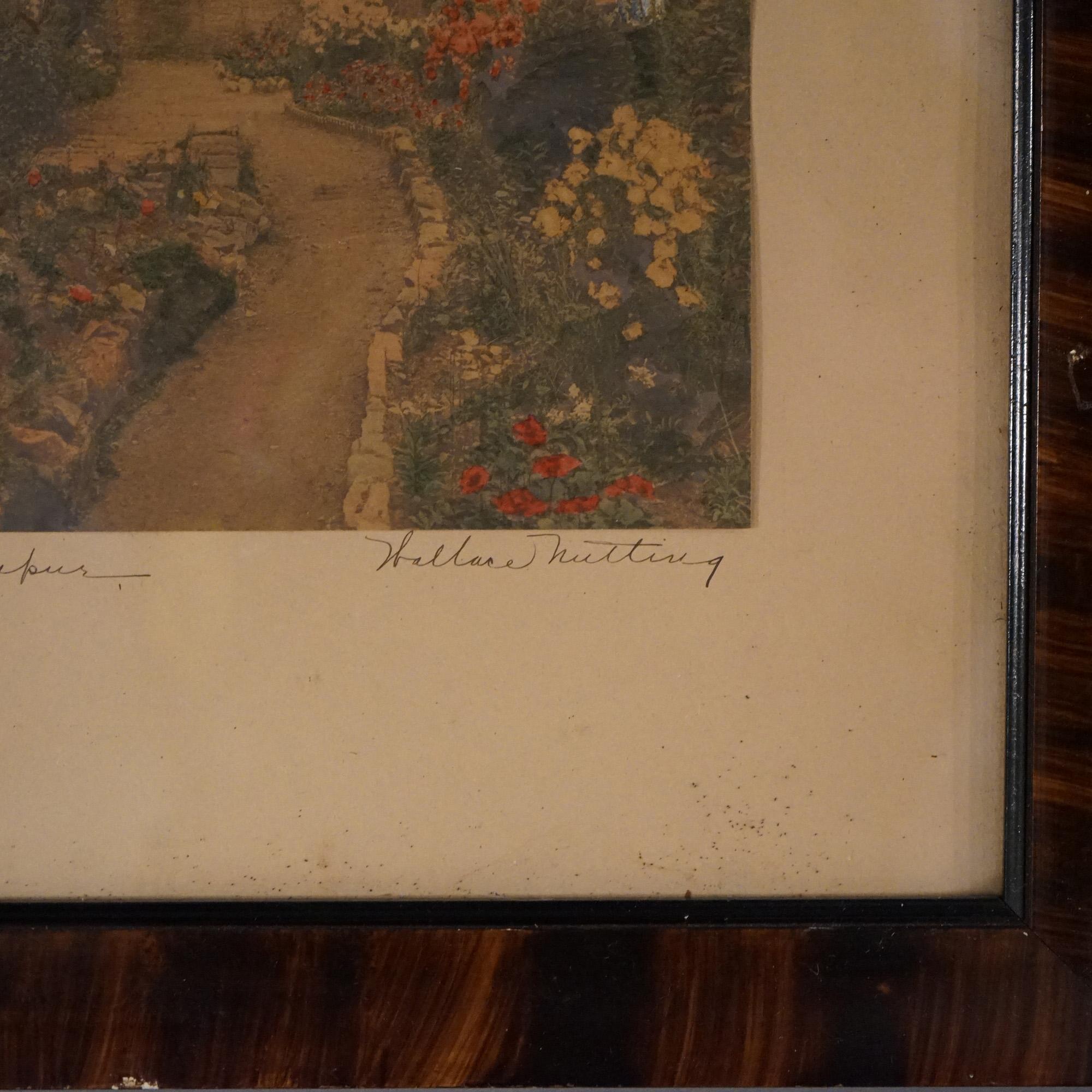Antike Wallace Nutting Druck Rittersporn, Exterior Garden Scene
