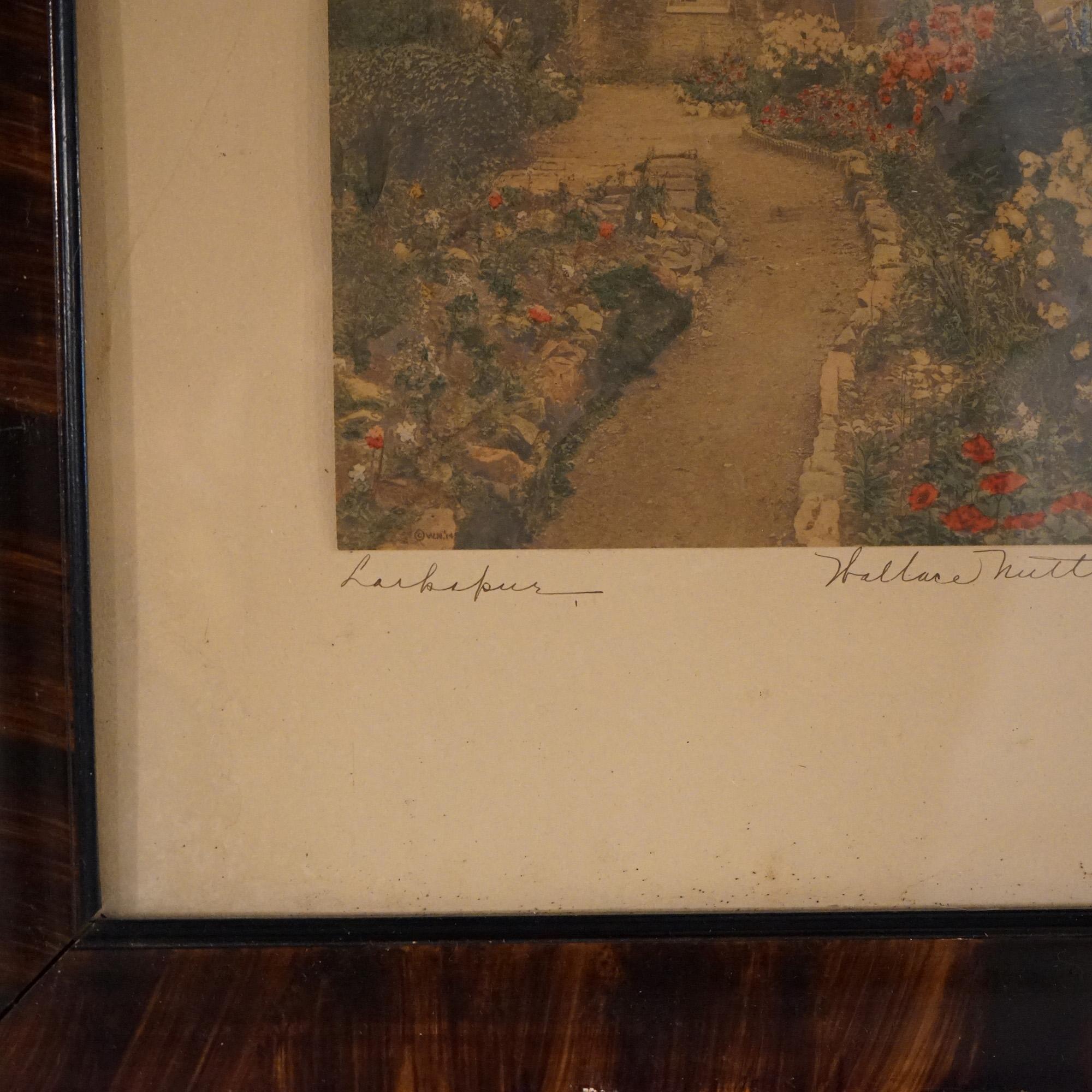 Antike Wallace Nutting Druck Rittersporn, Exterior Garden Scene
