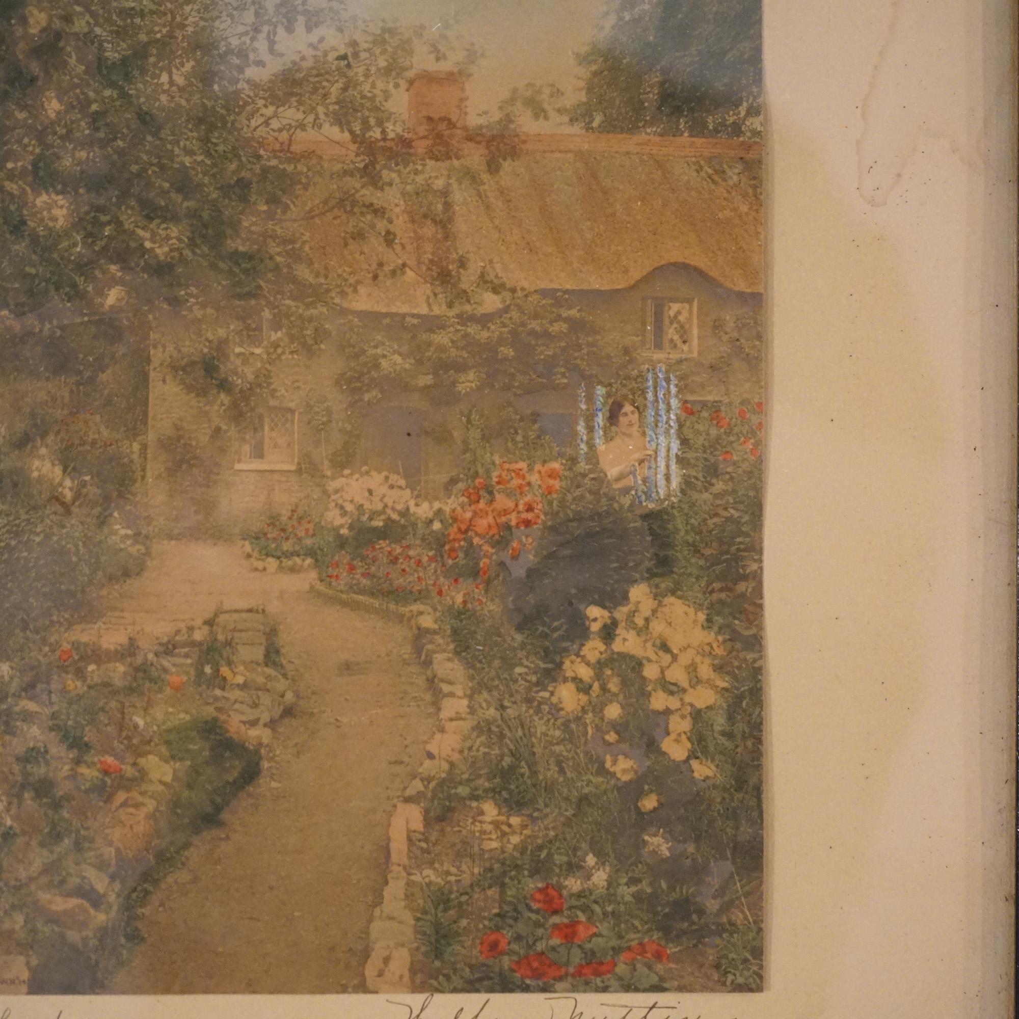 Antike Wallace Nutting Druck Rittersporn, Exterior Garden Scene