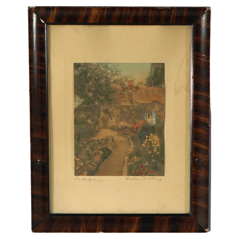 Antique Wallace Nutting Print “Larkspur”, Exterior Garden Scene", Signed, C1910