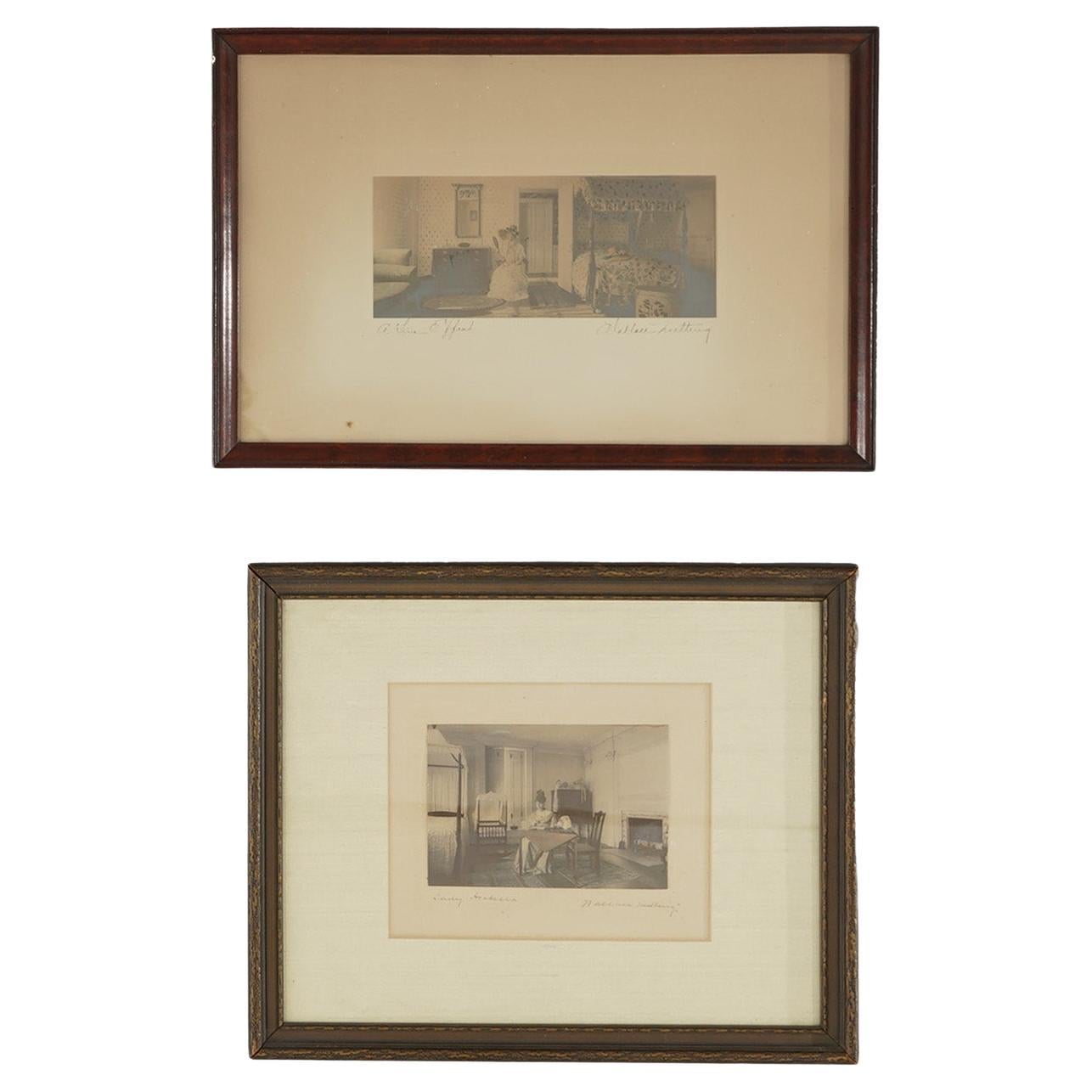 Antique Wallace Nutting Prints, ‘Lady Arabecca” & “A Fine Effect" Interior C1920 For Sale