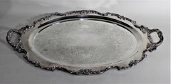 Antique Wallace Silver Plated Oval Serving Tray with Floral Decoration