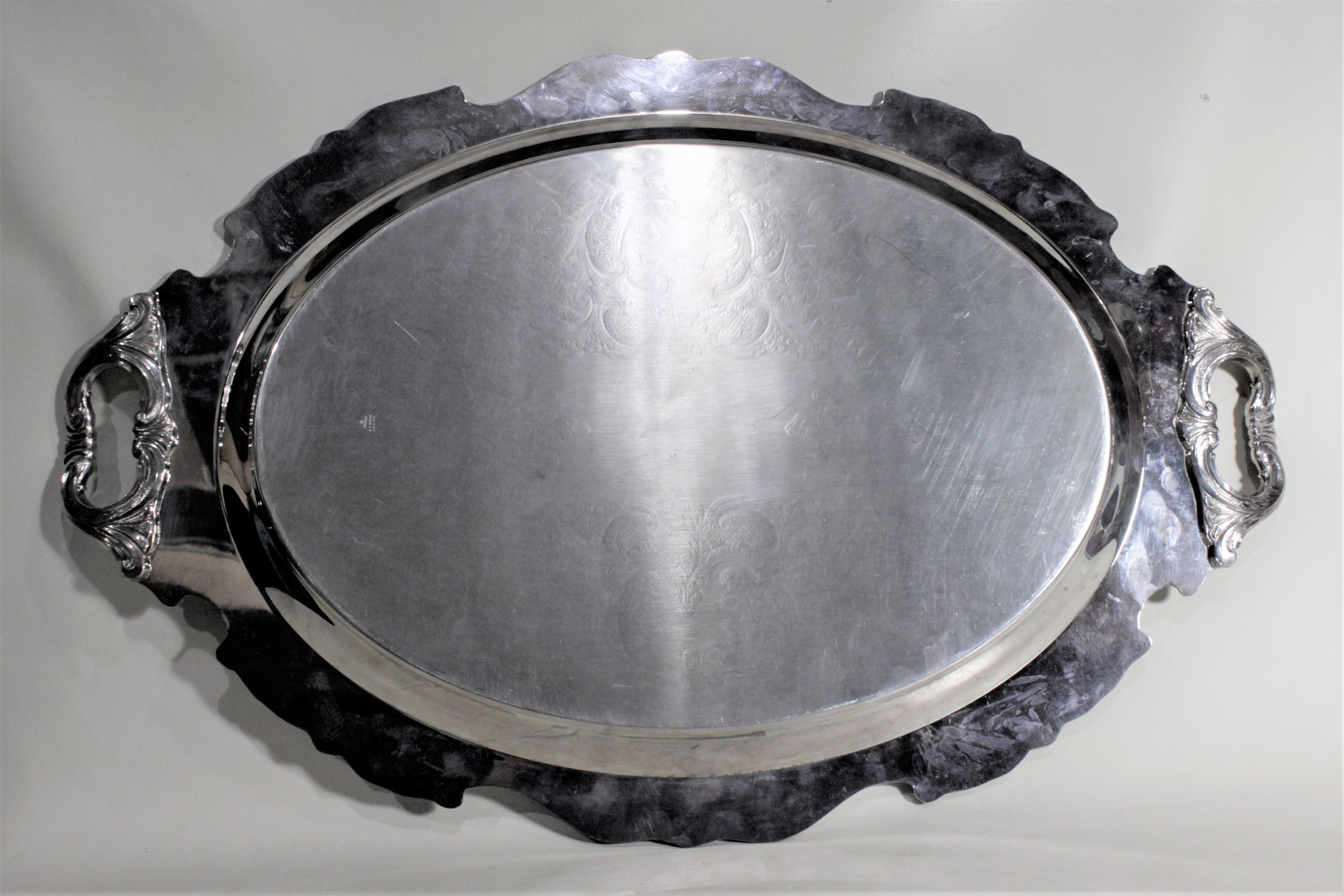 Victorian Antique Wallace Silver Plated Oval Serving Tray with Floral Decoration For Sale