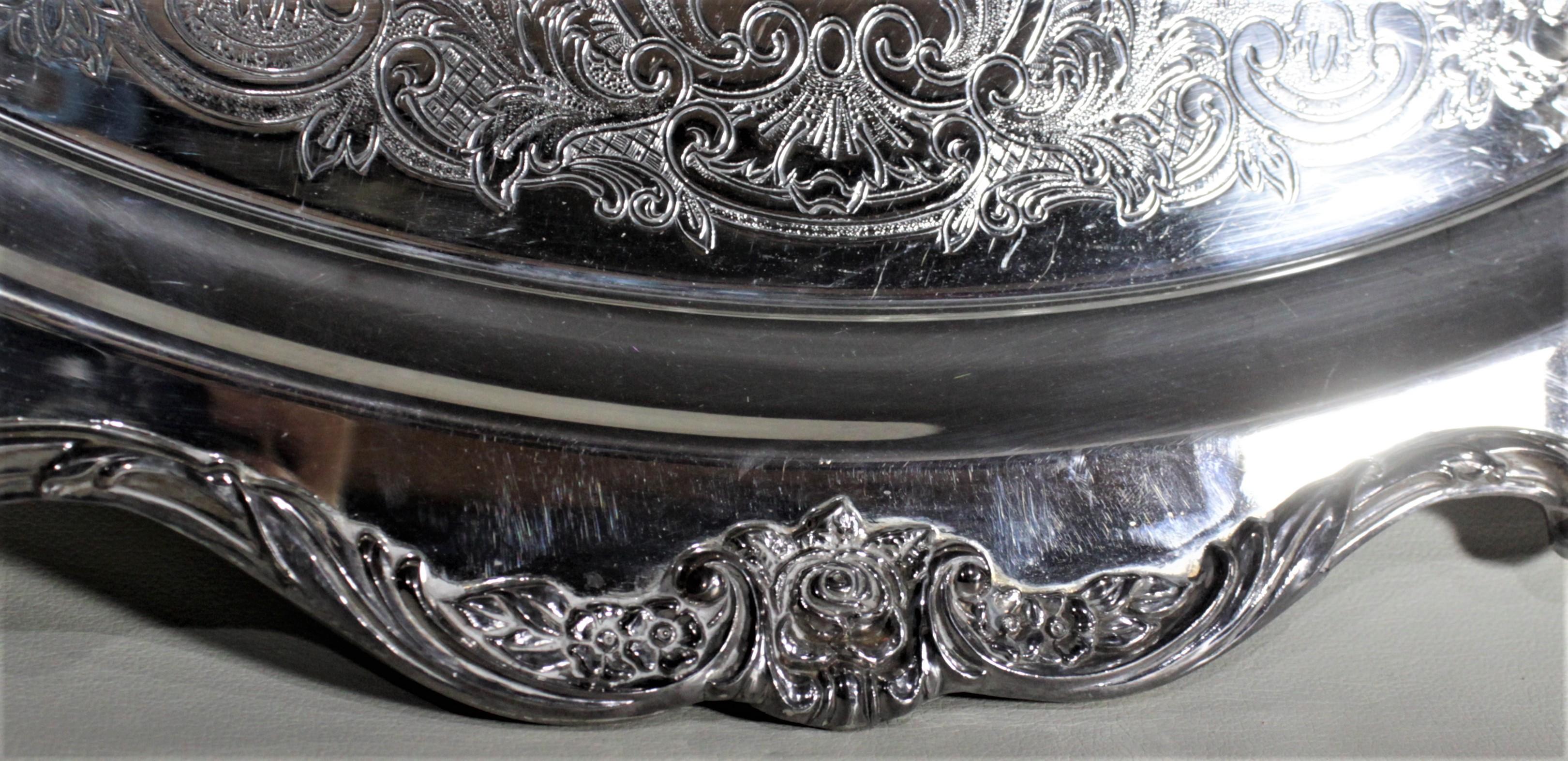 American Antique Wallace Silver Plated Oval Serving Tray with Floral Decoration For Sale
