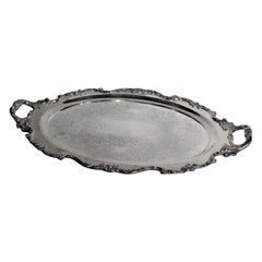 Antique Wallace Silver Plated Oval Serving Tray with Floral Decoration