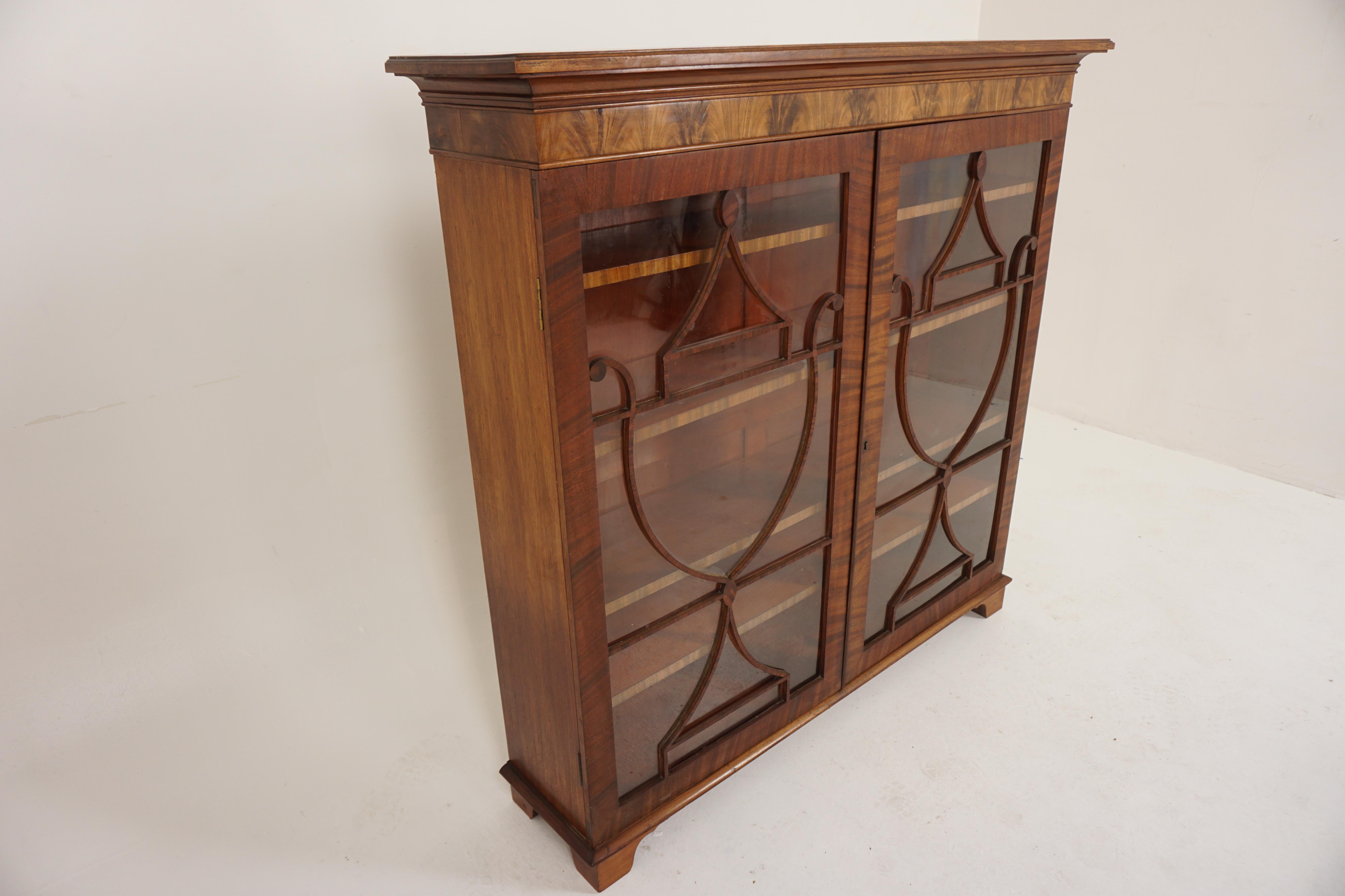 Scottish Antique Walnut 2 Door Bookcase, Display, China Cabinet, Scotland 1910, H708