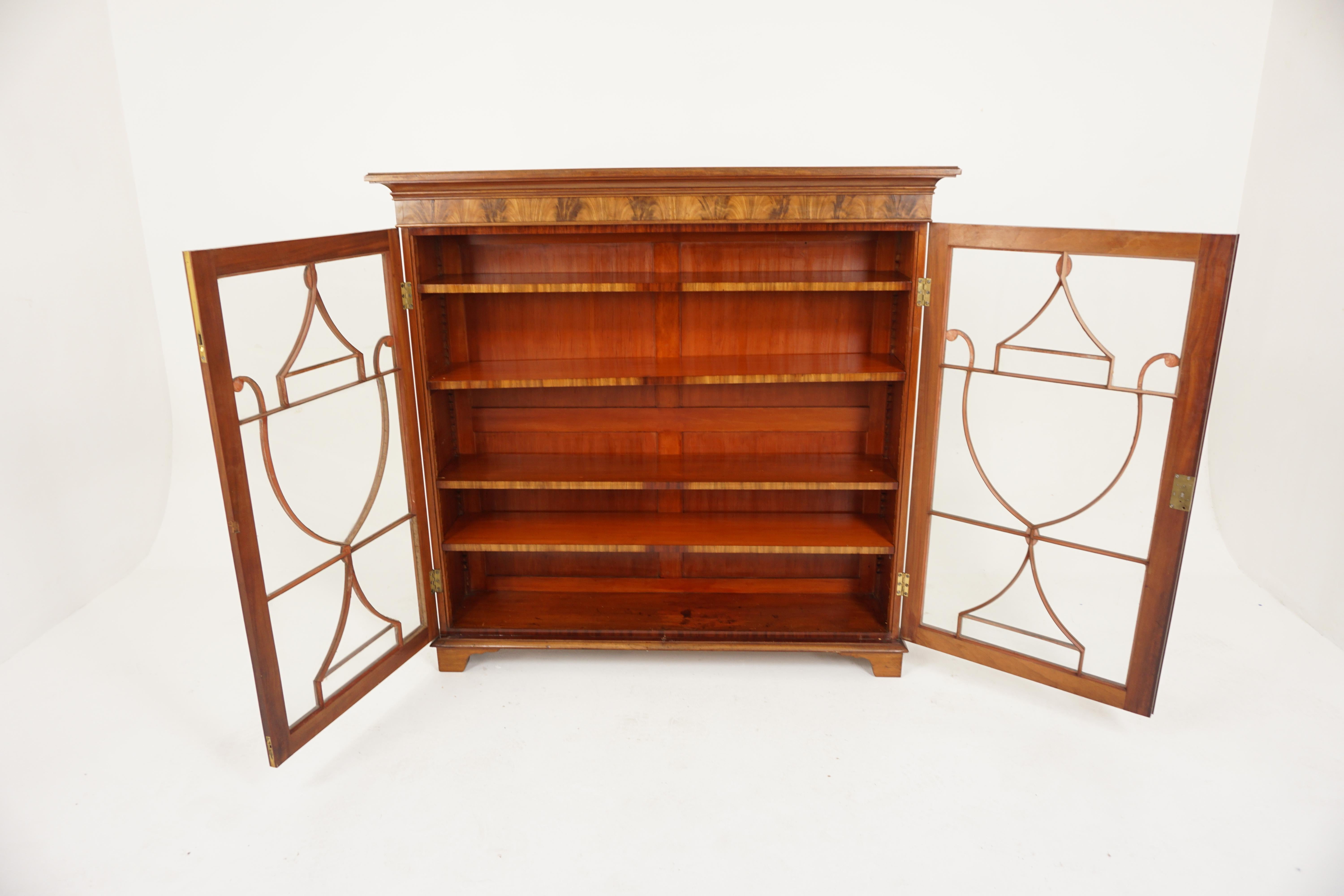 Antique Walnut 2 Door Bookcase, Display, China Cabinet, Scotland 1910, H708 In Good Condition In Vancouver, BC