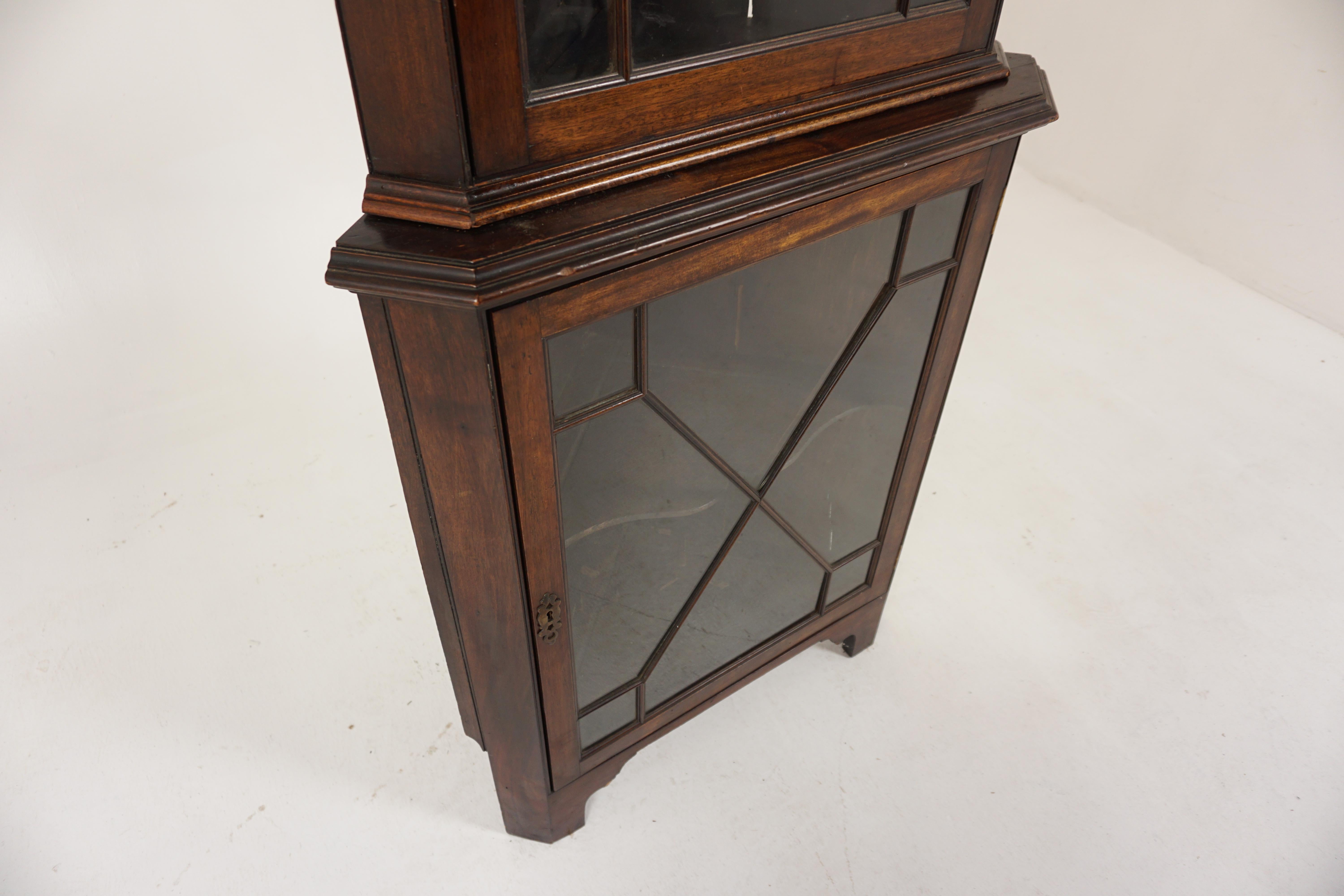Early 20th Century Antique Walnut 2 Part Glam Front Standing Corner Cabinet, Scotland 1920, H172