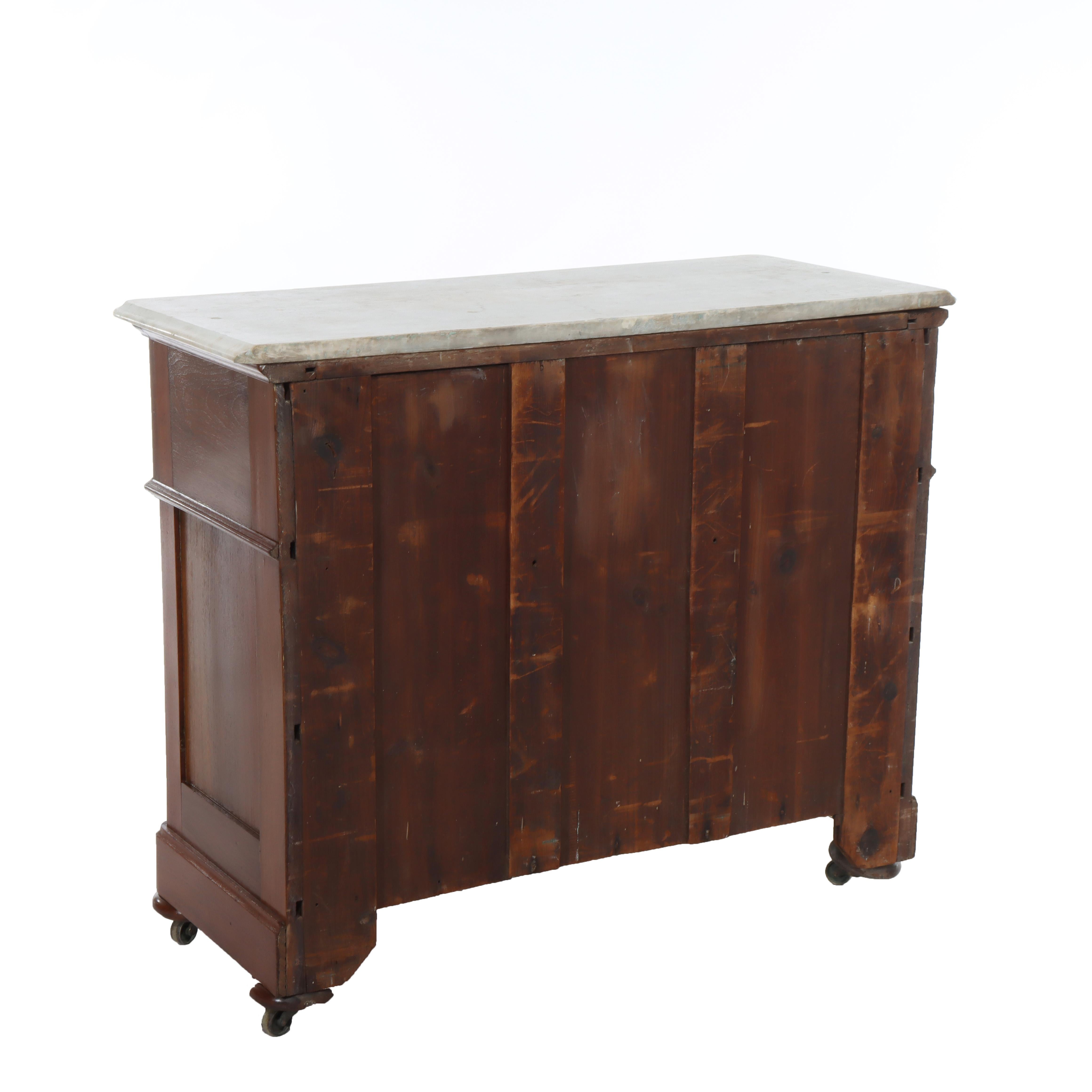 Antique Walnut 3-Drawer Marble Top Chest With Carved Medallions & Pulls c1890 en vente 11