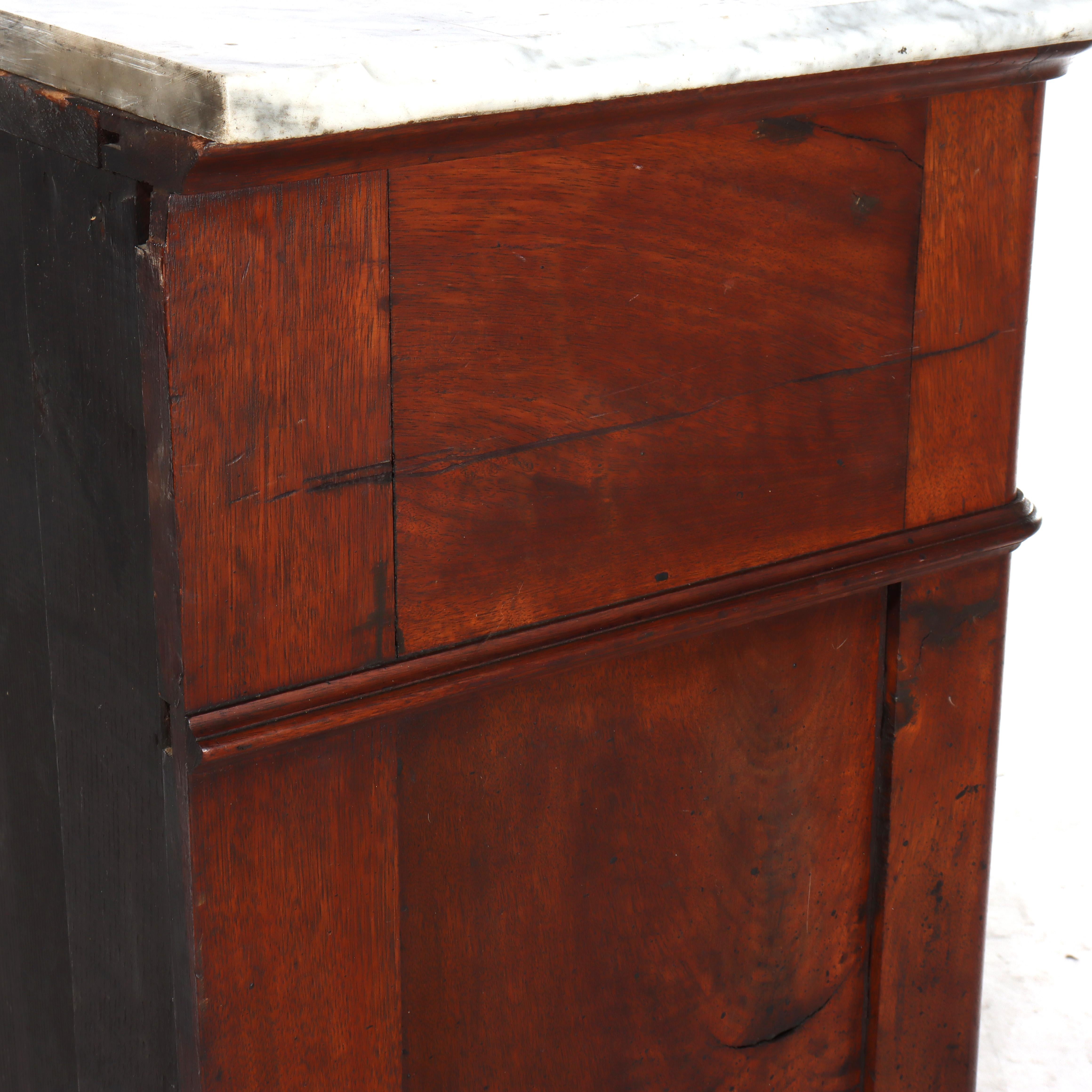 Antique Walnut 3-Drawer Marble Top Commode With Carved Pulls c1890 in vendita 9