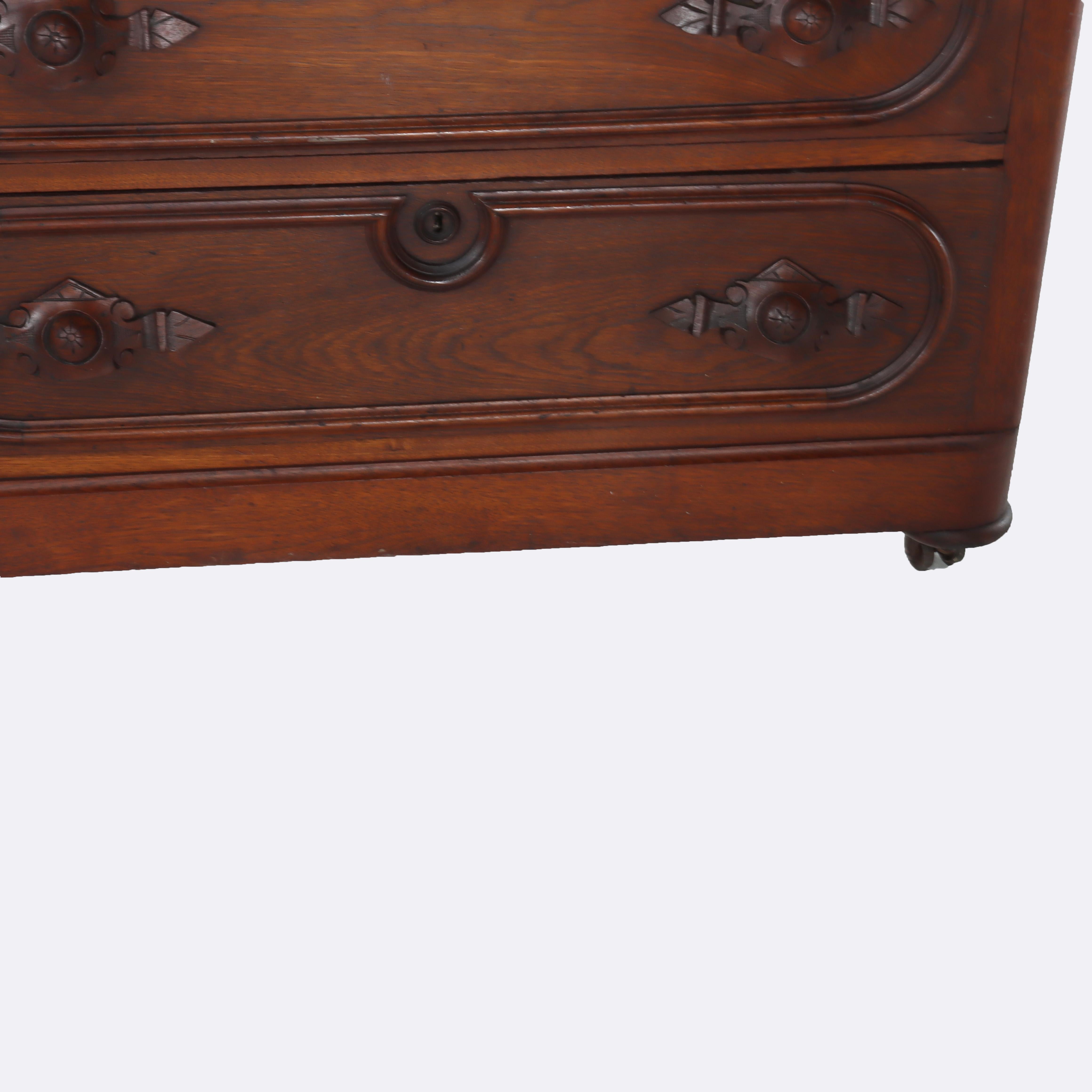 Antique Walnut 3-Drawer Marble Top Commode With Carved Pulls c1890 in vendita 11