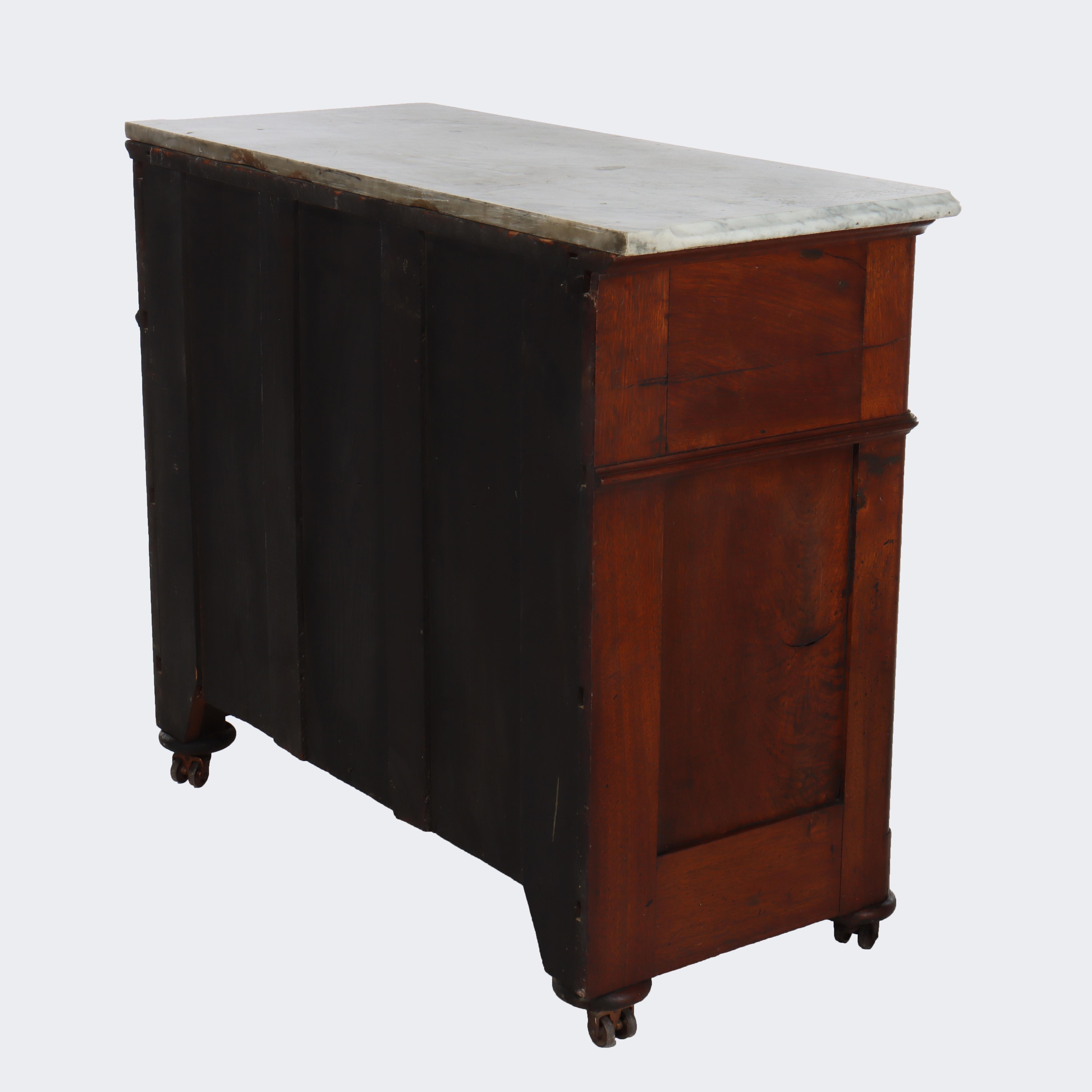 Noce Antique Walnut 3-Drawer Marble Top Commode With Carved Pulls c1890 in vendita