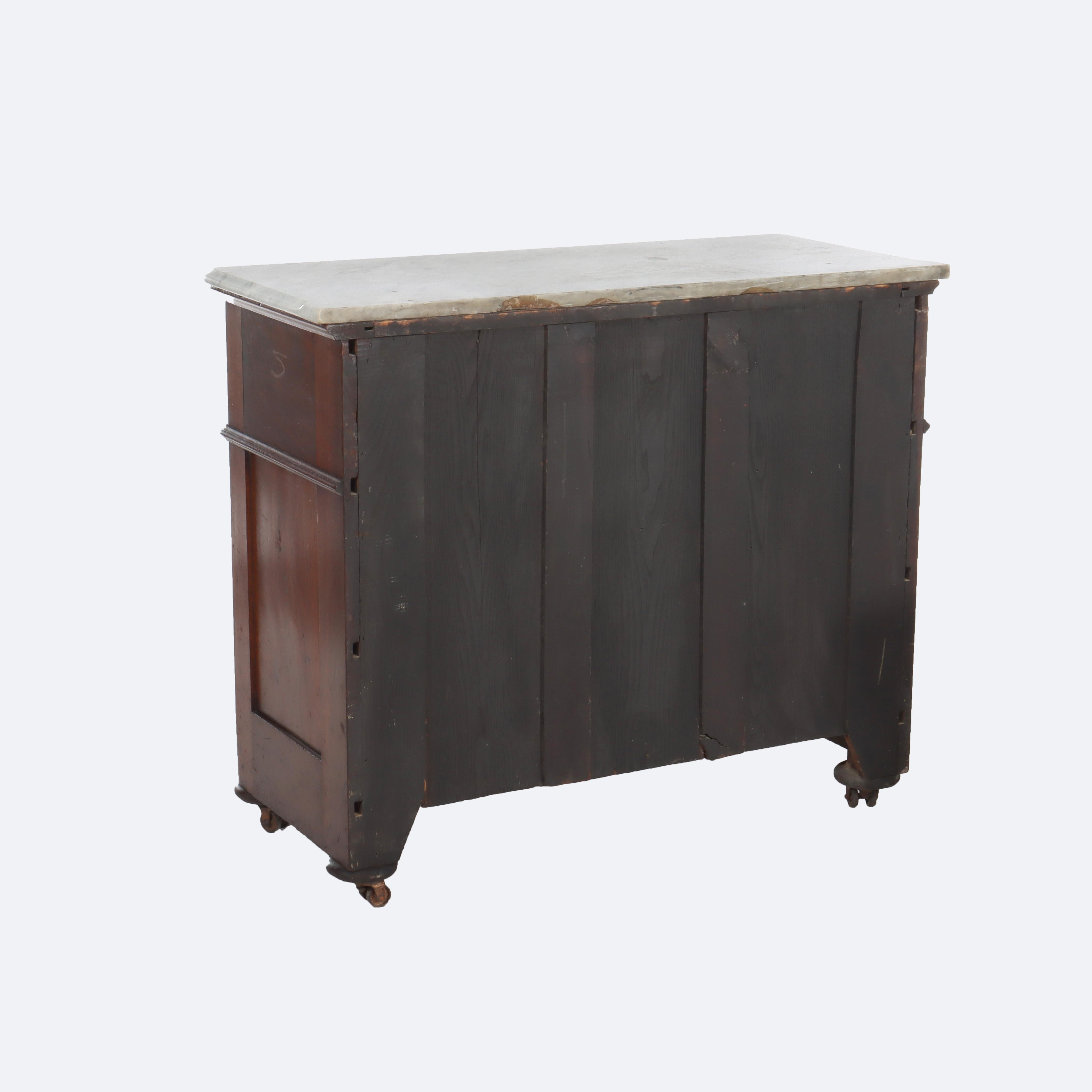 Antique Walnut 3-Drawer Marble Top Commode With Carved Pulls c1890 in vendita 4