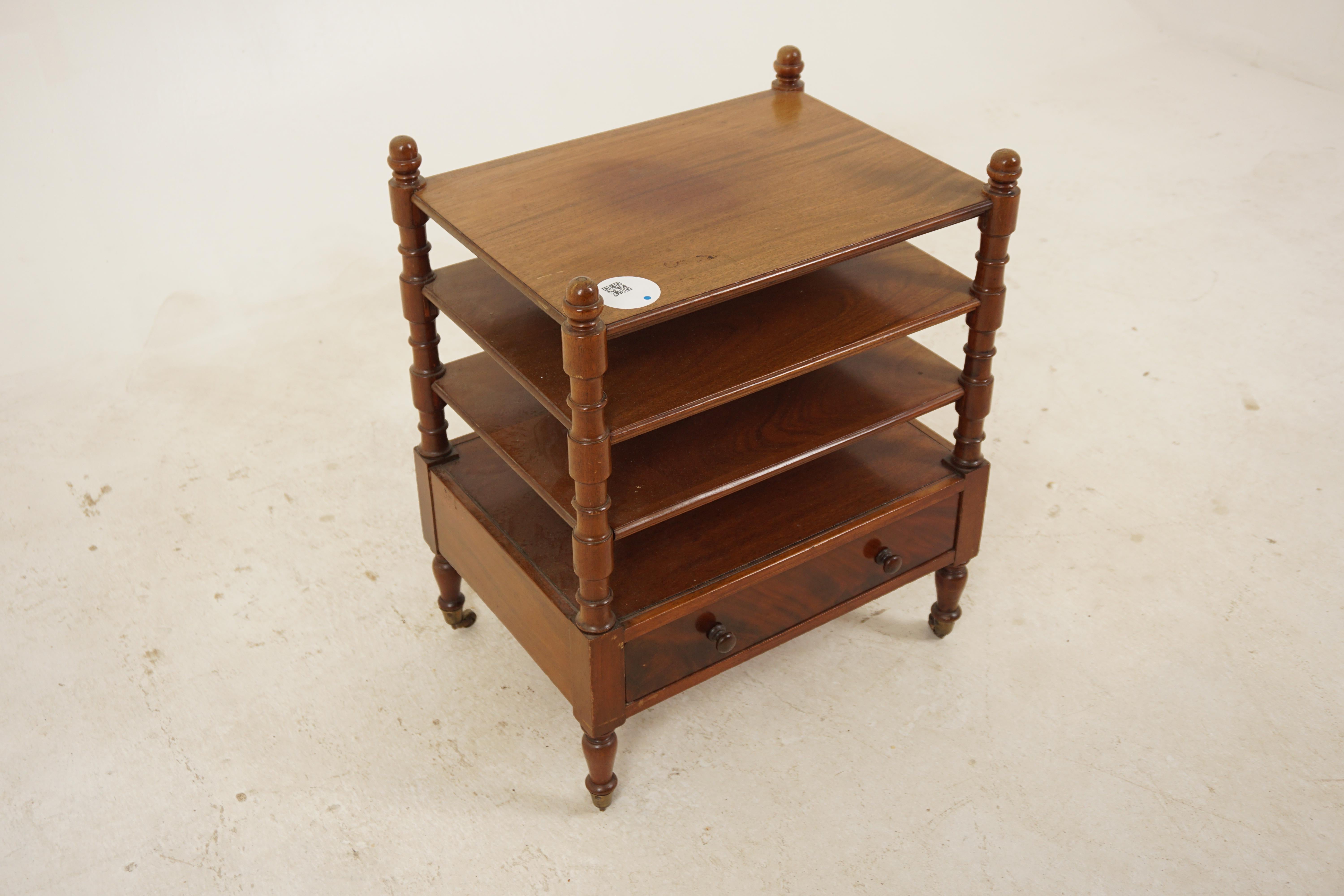 Scottish Antique Walnut 3 Tiered End Table with Drawer, Scotland 1890