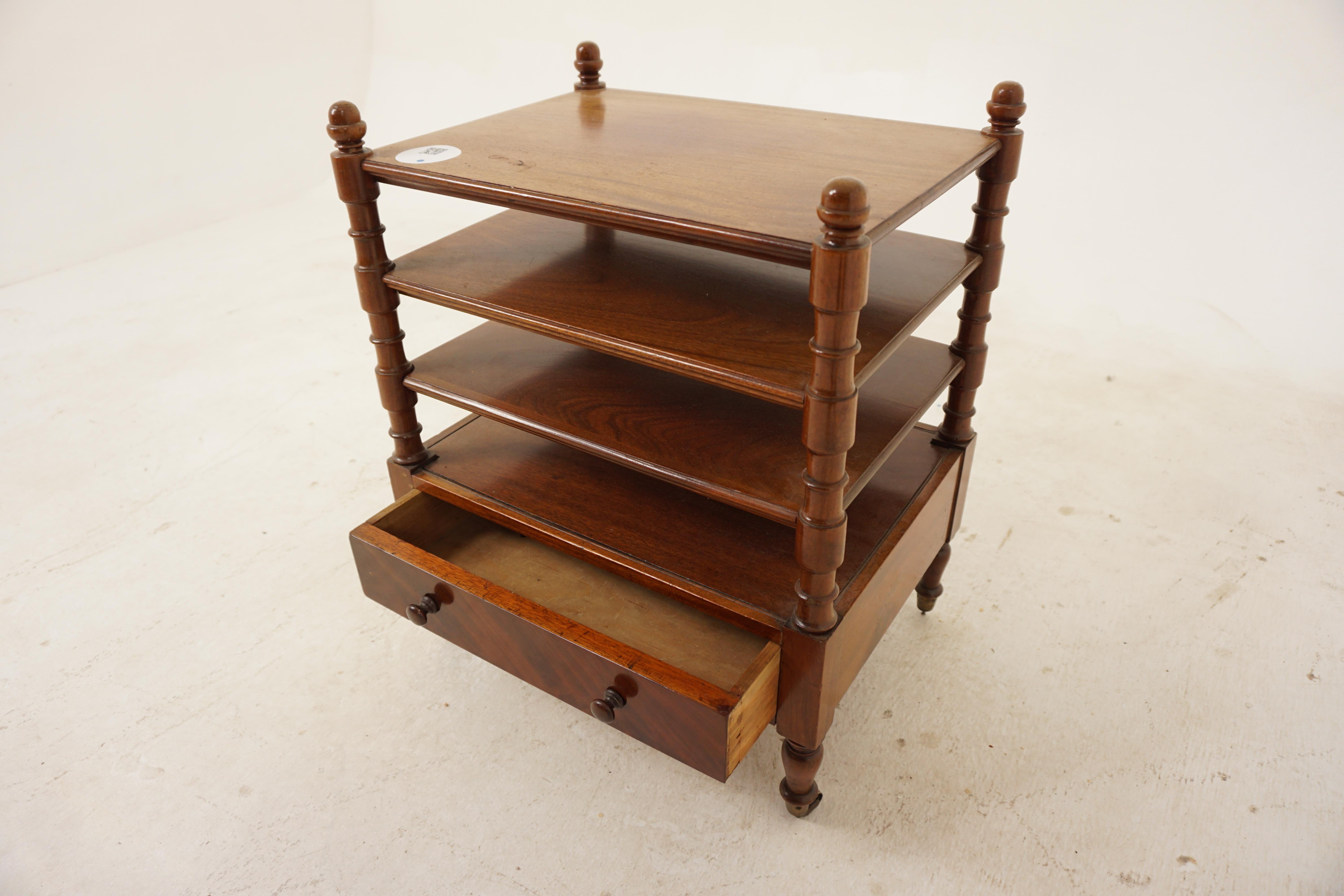 Antique Walnut 3 Tiered End Table with Drawer, Scotland 1890 In Good Condition In Vancouver, BC