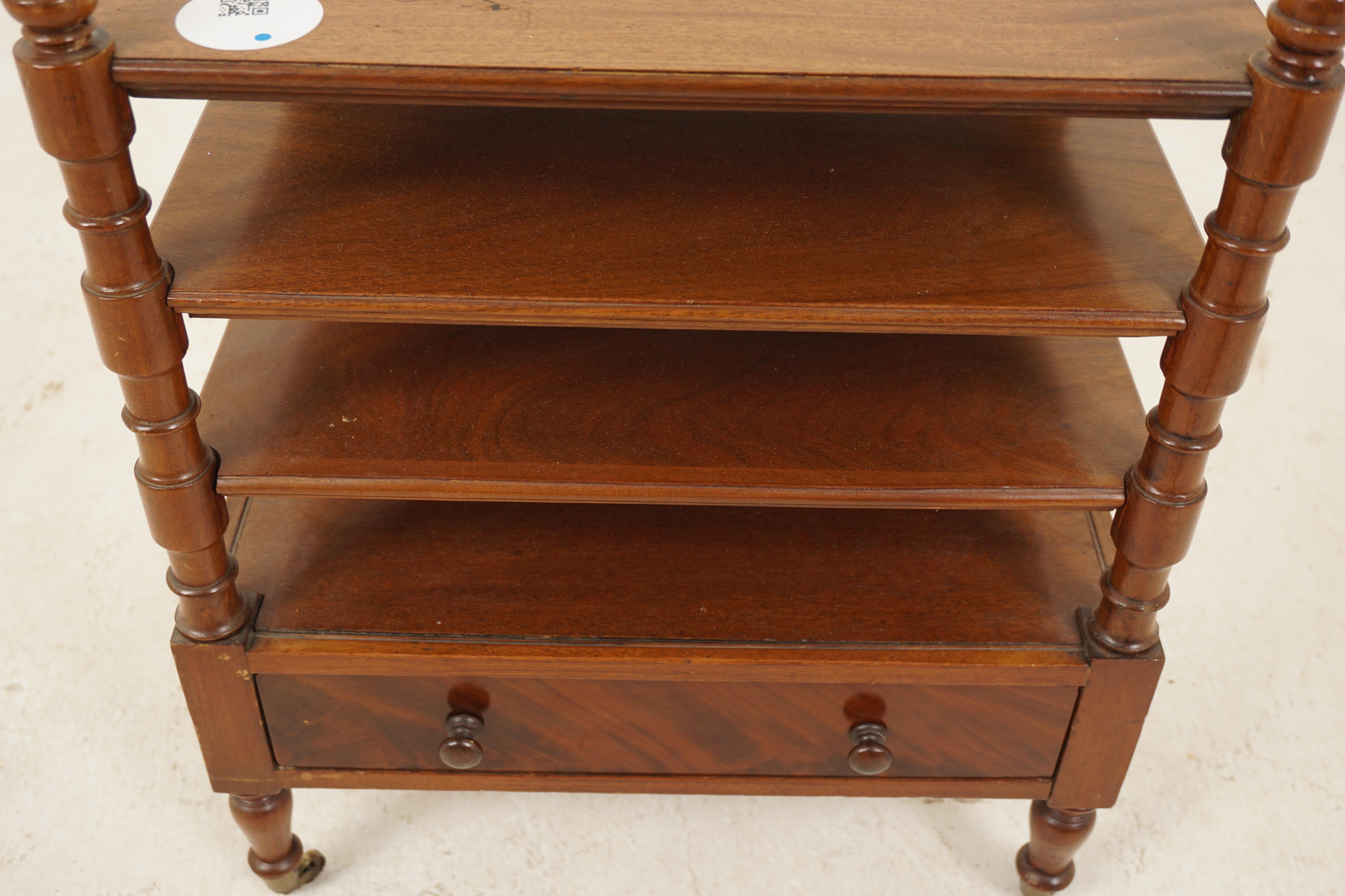 Antique Walnut 3 Tiered End Table with Drawer, Scotland 1890 1