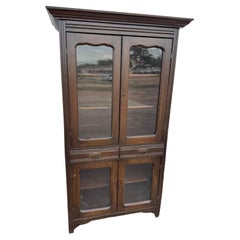 Antique Walnut 4 Door Display Cabinet with Wavy glass