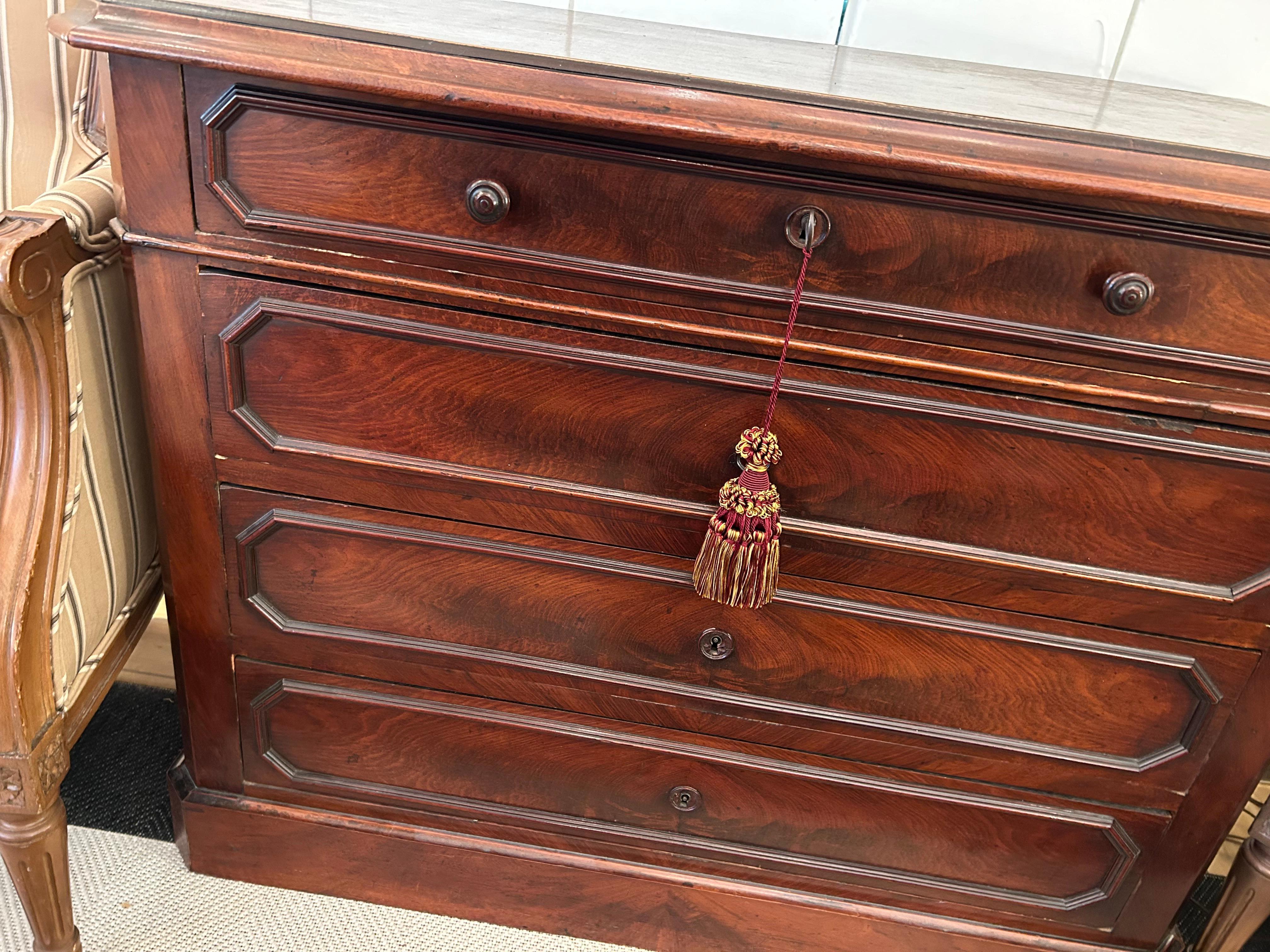 19th Century Antique Walnut 4 Drawer Commode with Original Key For Sale