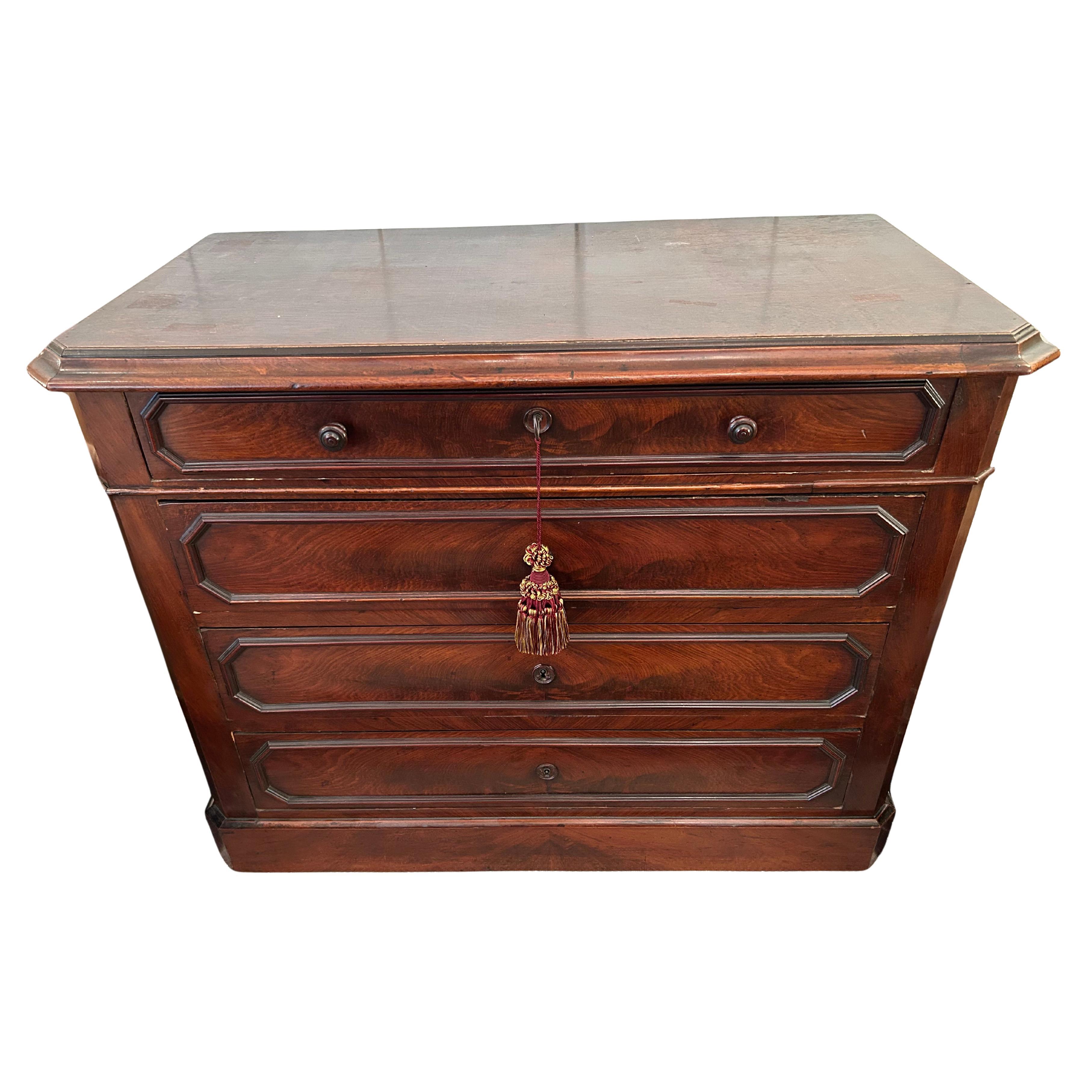 Antique Walnut 4 Drawer Commode with Original Key