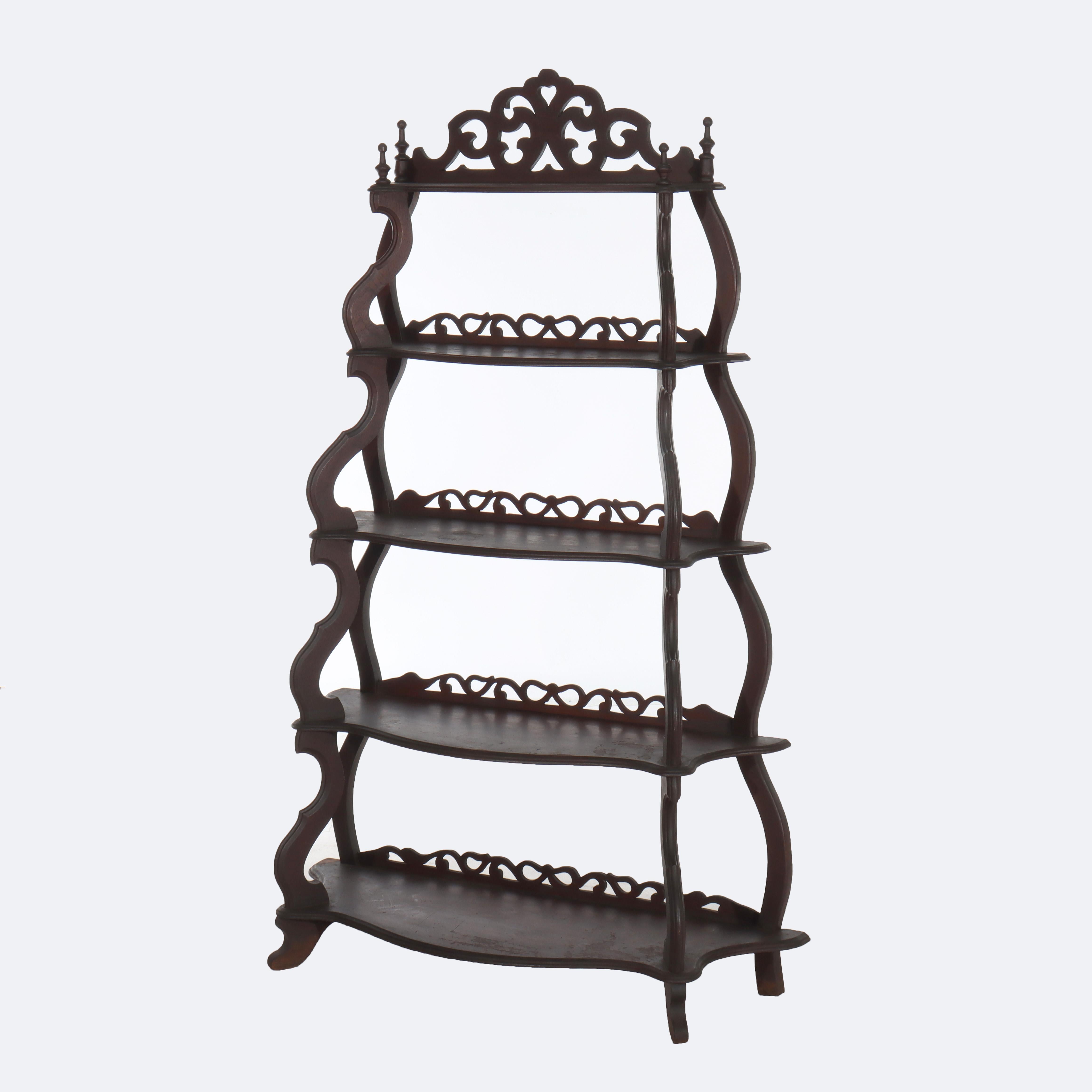 Etagere a 5 ripiani in noce antico con traforo intagliato C1890