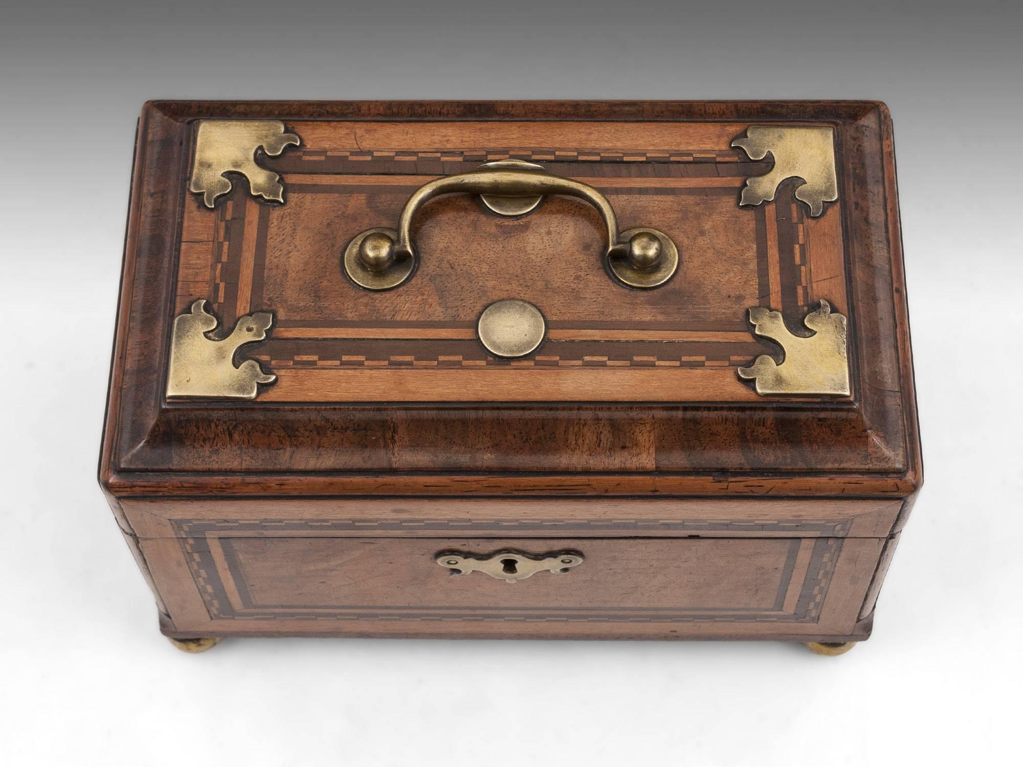 George III Antique Walnut and Brass Tea Chest Caddy 18th Century For Sale