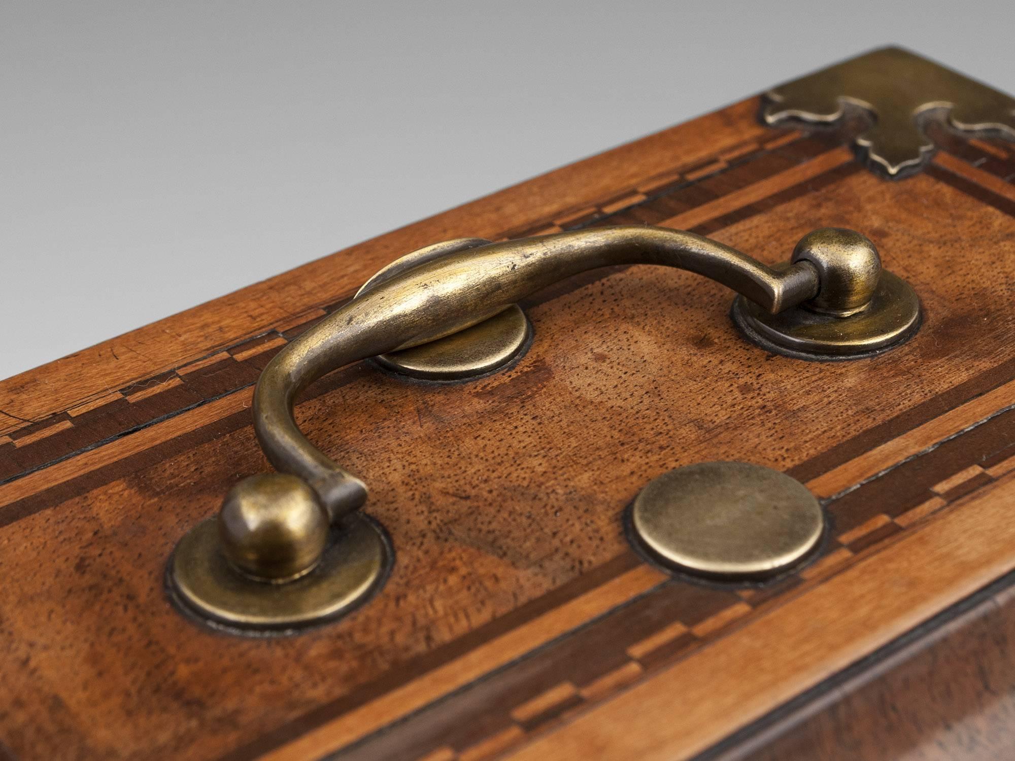 British Antique Walnut and Brass Tea Chest Caddy 18th Century For Sale