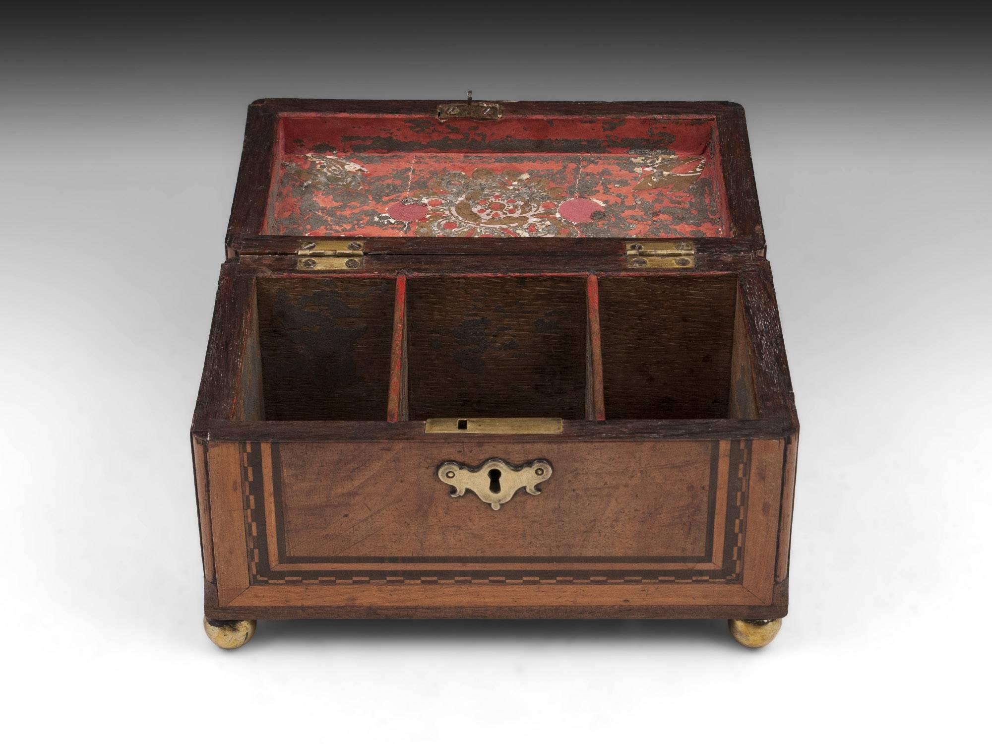 18th Century and Earlier Antique Walnut and Brass Tea Chest Caddy 18th Century For Sale