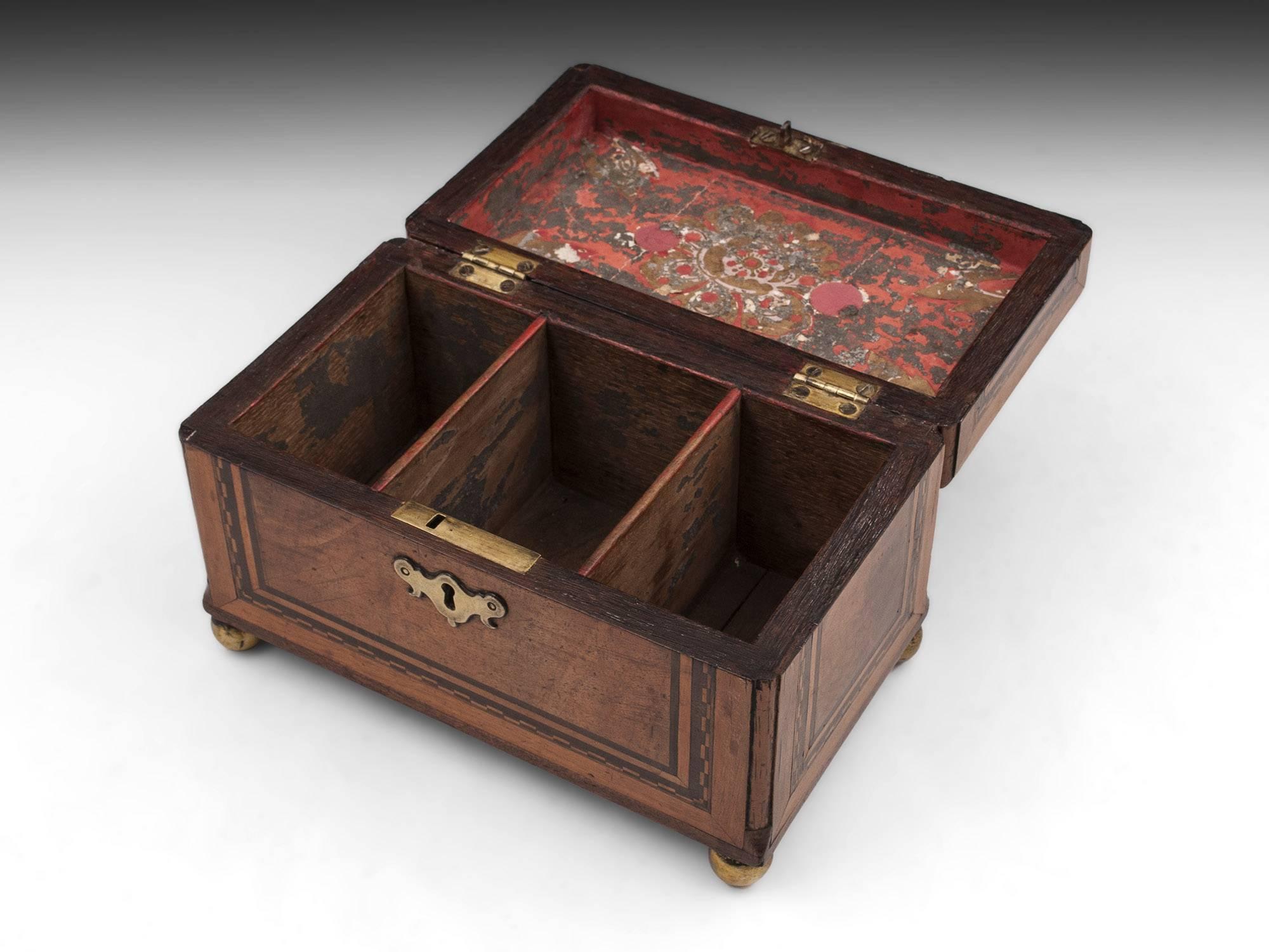 Antique Walnut and Brass Tea Chest Caddy 18th Century For Sale 1