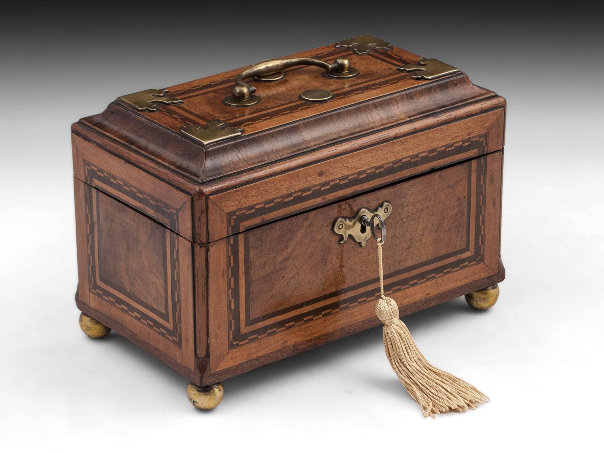 Antique Walnut and Brass Tea Chest Caddy 18th Century For Sale 2