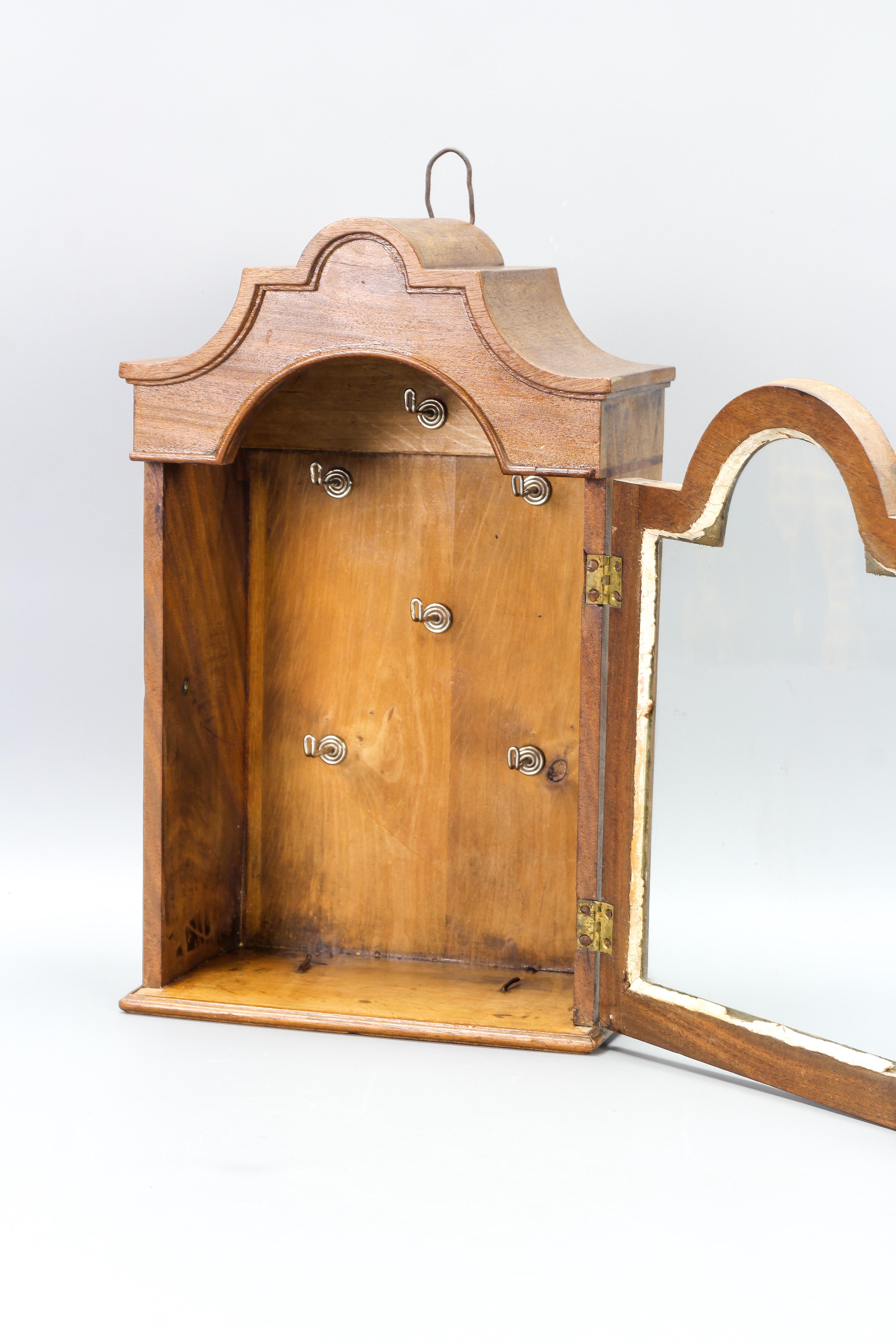 Antique Walnut and Glass Wall Hanging Key Cabinet, ca 1890 For Sale 6
