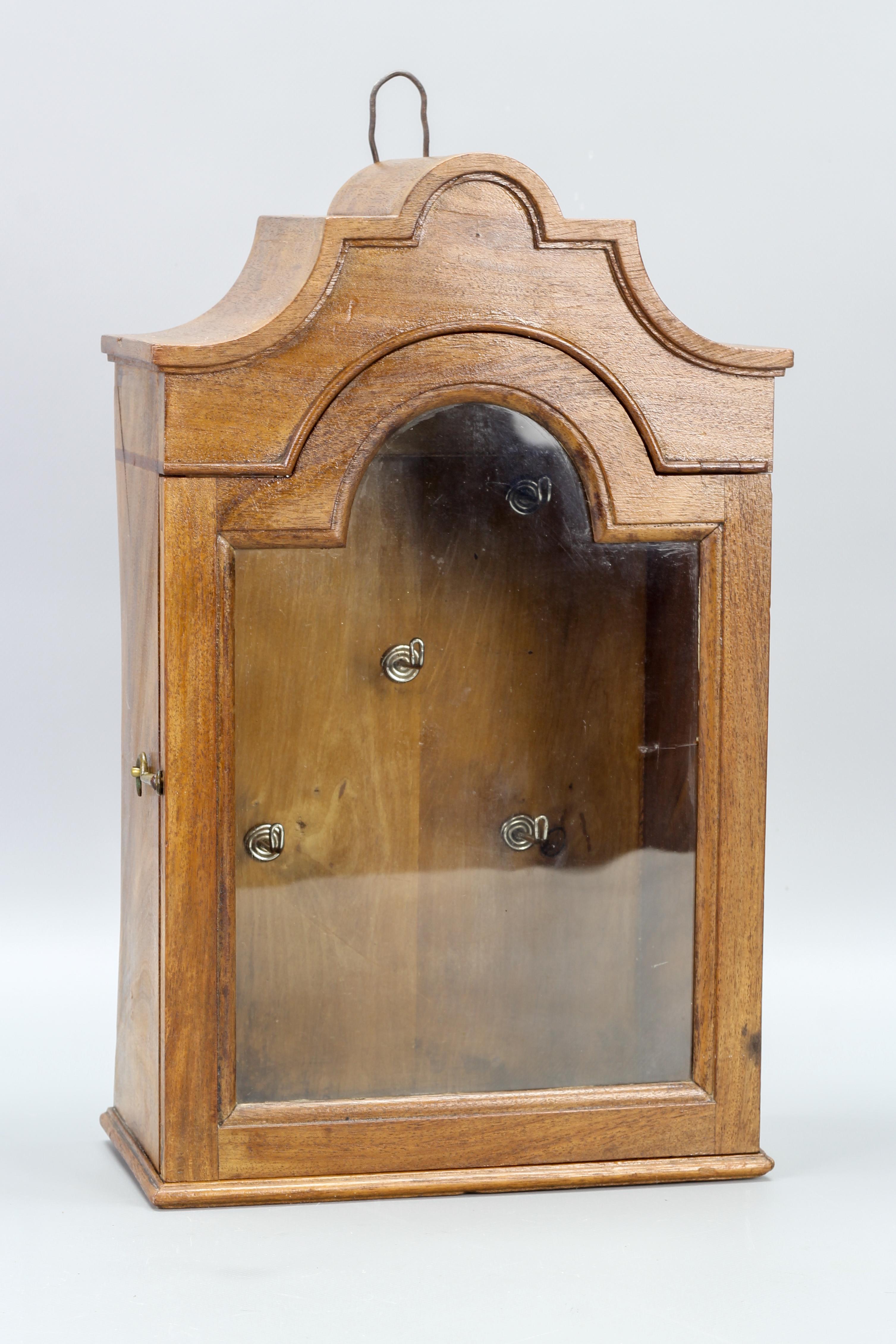 Art Nouveau Antique Walnut and Glass Wall Hanging Key Cabinet, ca 1890 For Sale