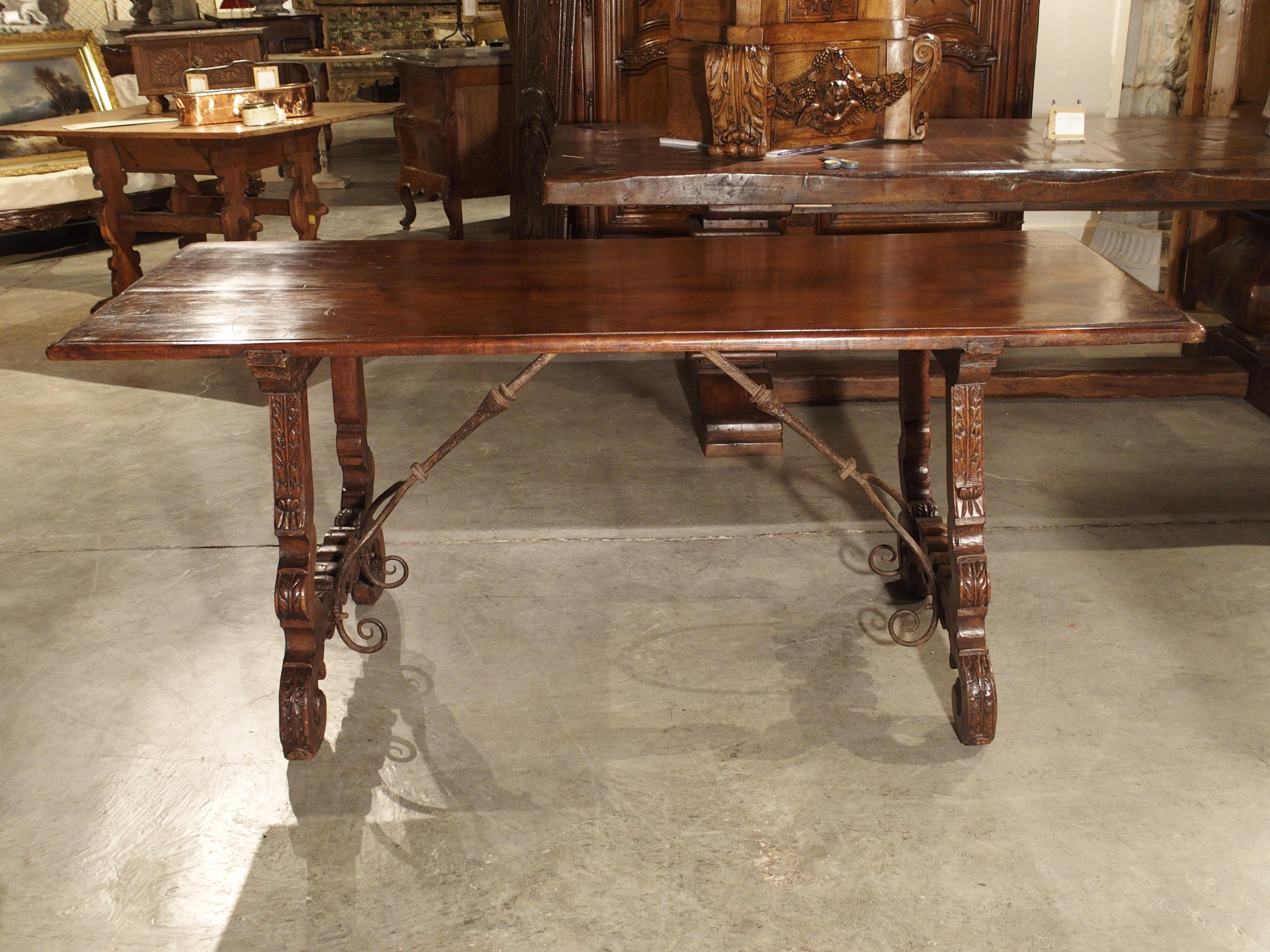 Hand-Carved Antique Walnut and Iron Table from Spain, circa 1800