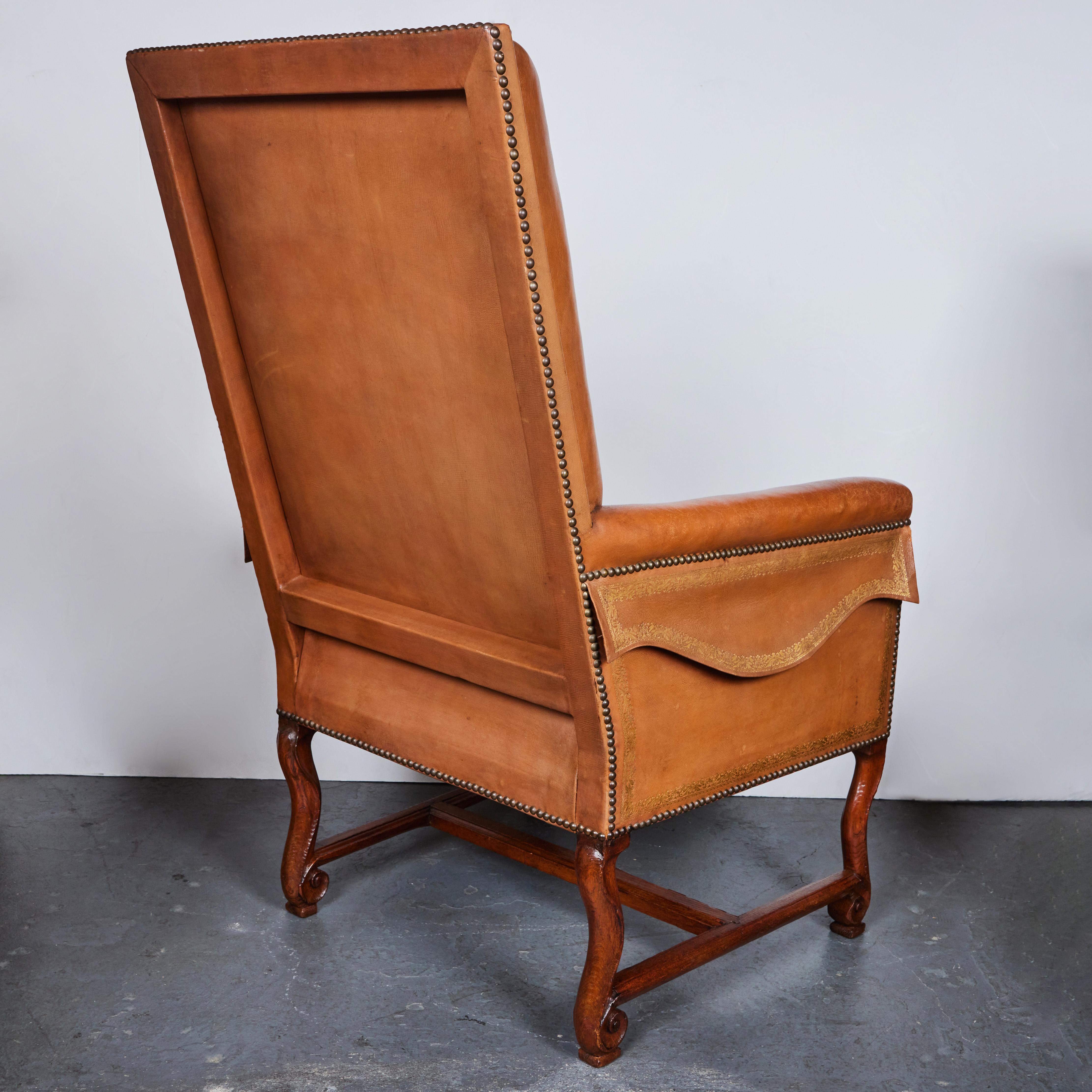 Antique Walnut and Leather Armchair In Good Condition In Newport Beach, CA