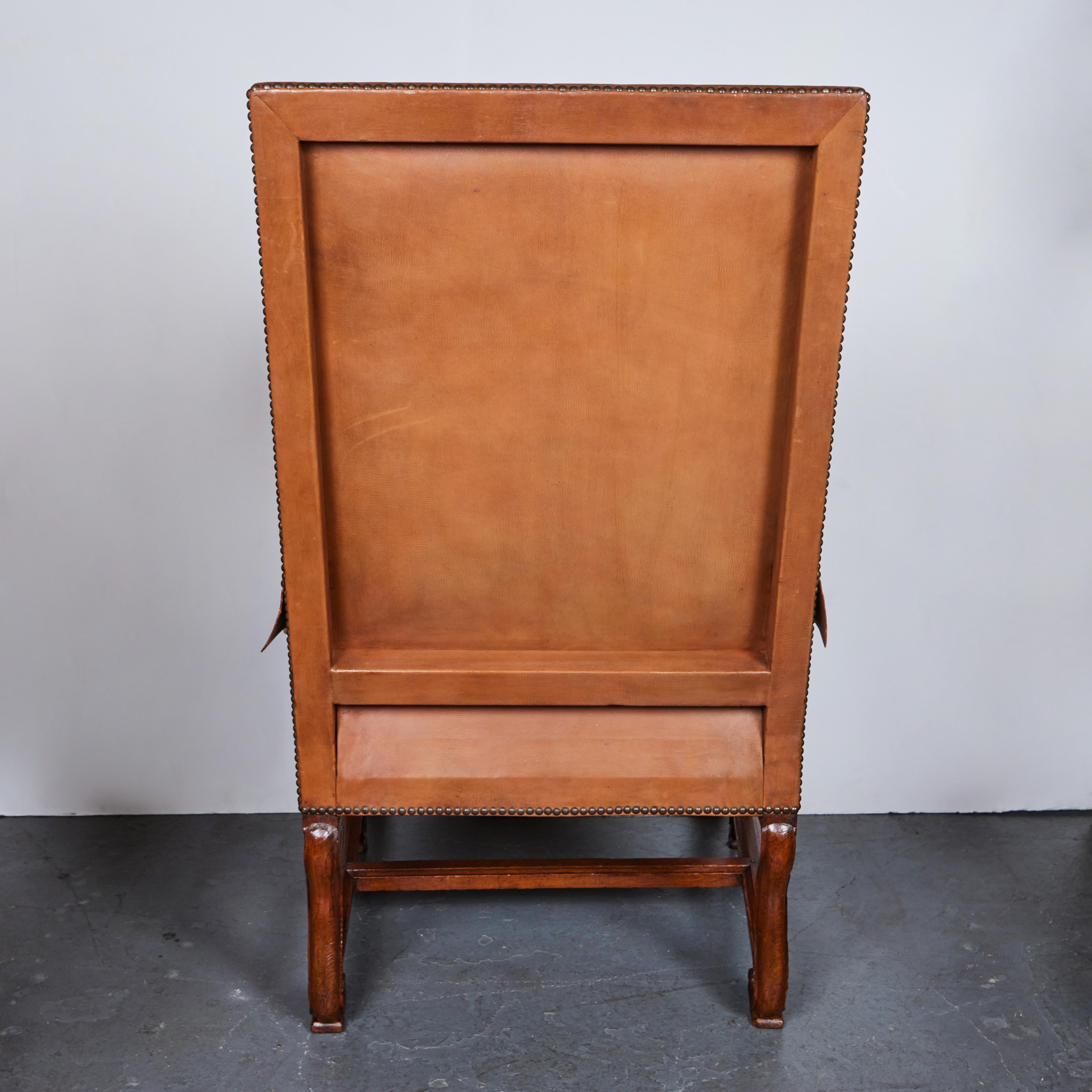 19th Century Antique Walnut and Leather Armchair