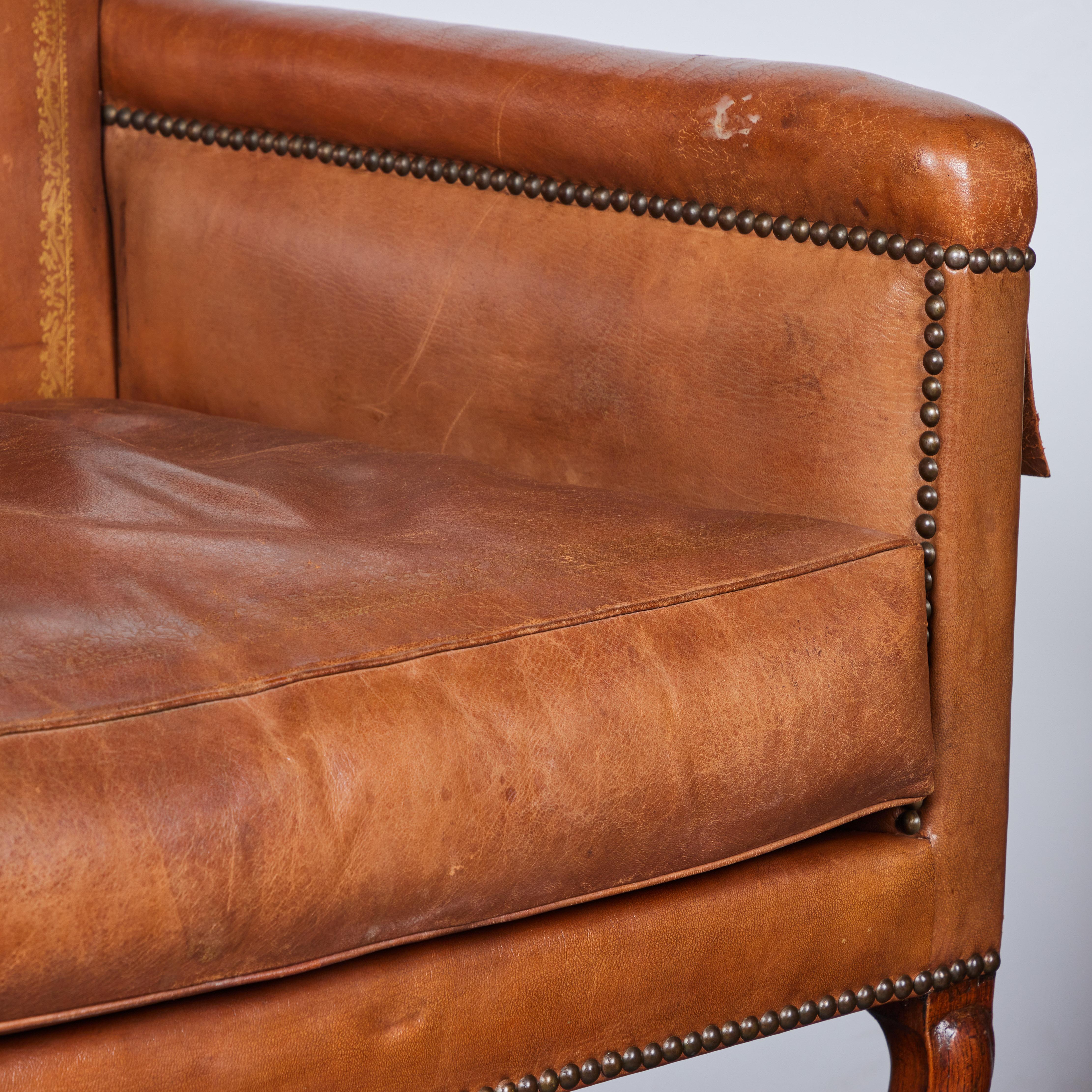 Antique Walnut and Leather Armchair 2