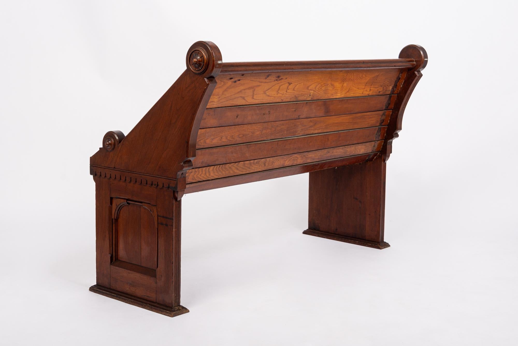 19th Century Antique Walnut and Oak Wood Church Bench Aesthetic Movement For Sale
