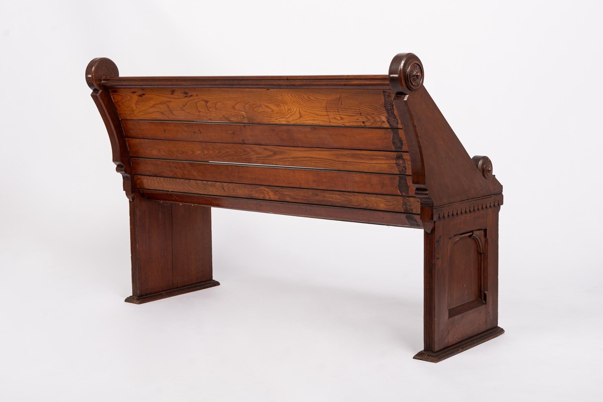 Antique Walnut and Oak Wood Church Bench Aesthetic Movement For Sale 2