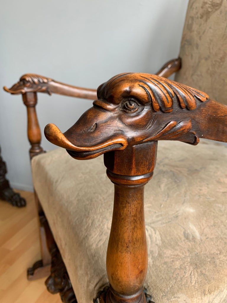 Walnut Armchair with Hand Carved Lion Head and Swan Sculptures as Armrests For Sale at 1stDibs swan rocking chair antique swan arm rocking chair rocking chair with swan arms