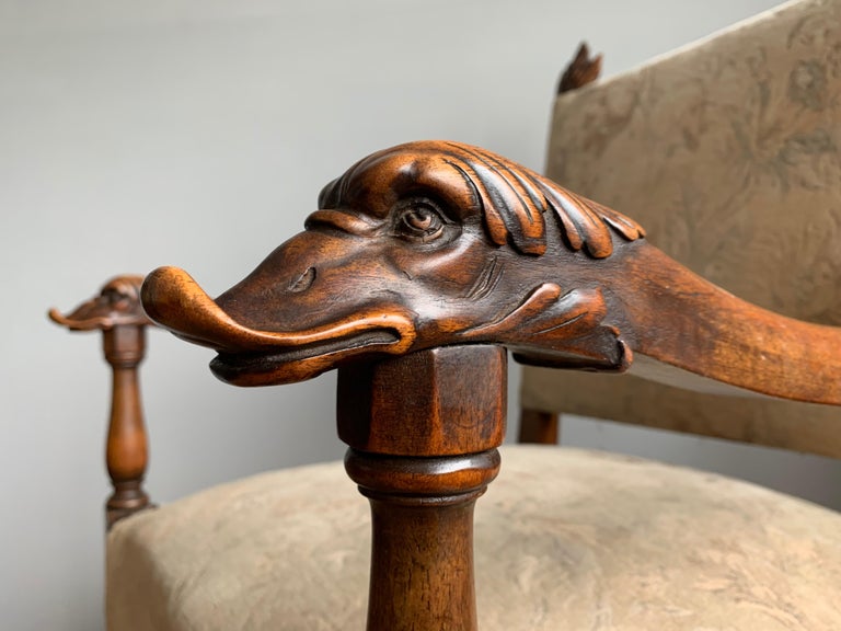 Antique rocking chair with lion head arms hot sale