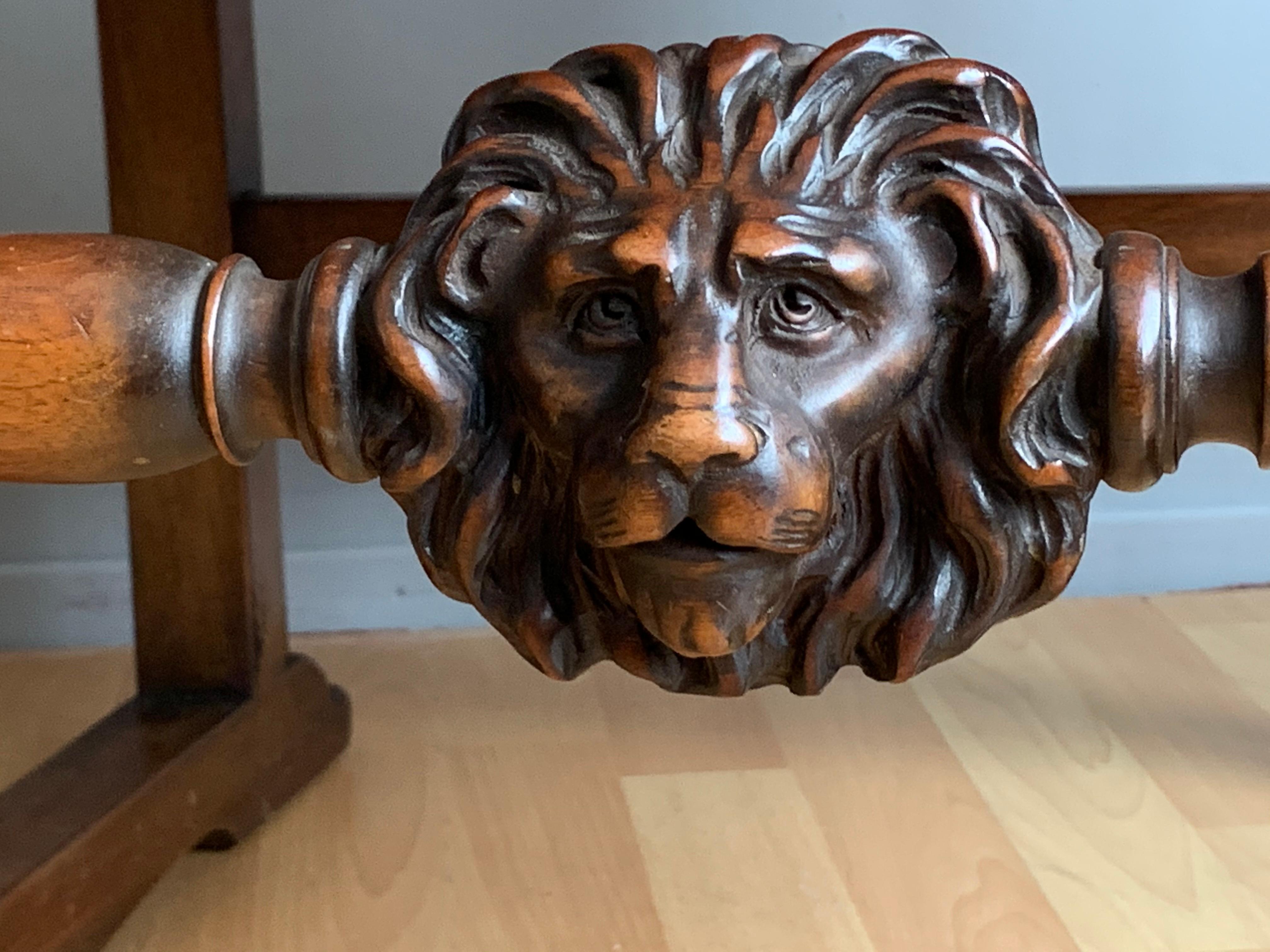 European Walnut Armchair with Hand Carved Lion Head and Swan Sculptures as Armrests For Sale